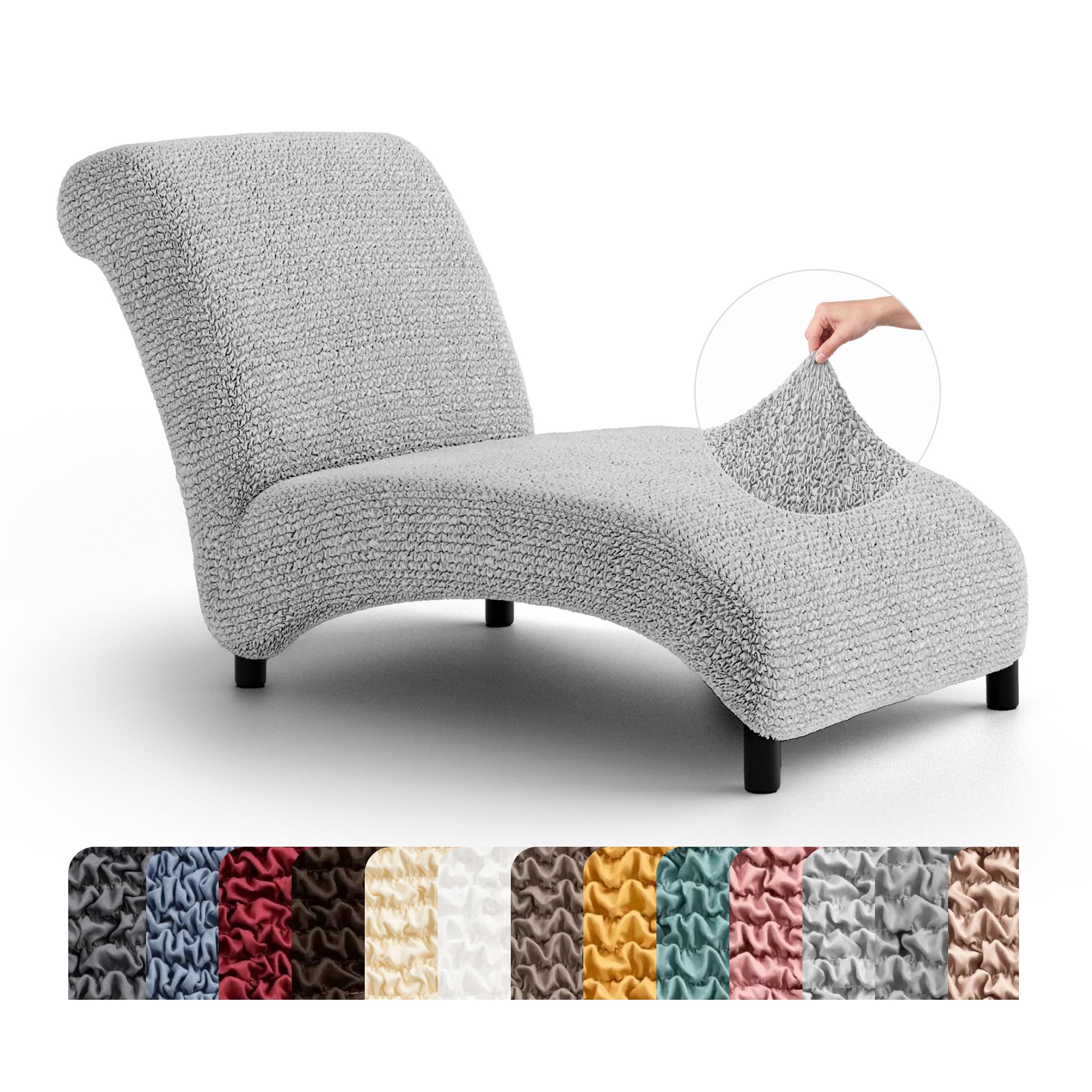 Mamma Mia Covers PAULATO BY GA.I.CO. Stretch Chaise Lounge Slipcover 1-Piece Non-Slip – Soft Elastic Lounge Chair Covers – Furniture Protector Washable - Light Grey (Without Armrest 24"-40" Wide)