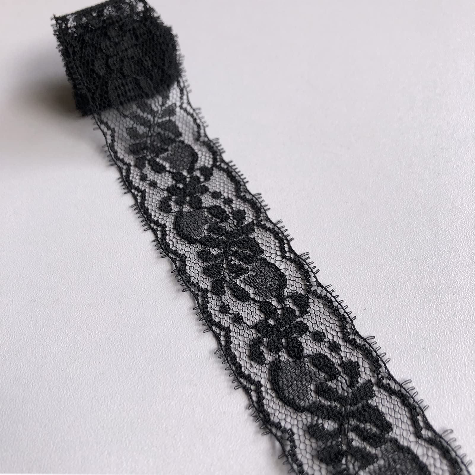 LUMKET Black Lace Ribbon Trim Lace ,1.3 inch Wide 20 Yards (6154 Black)
