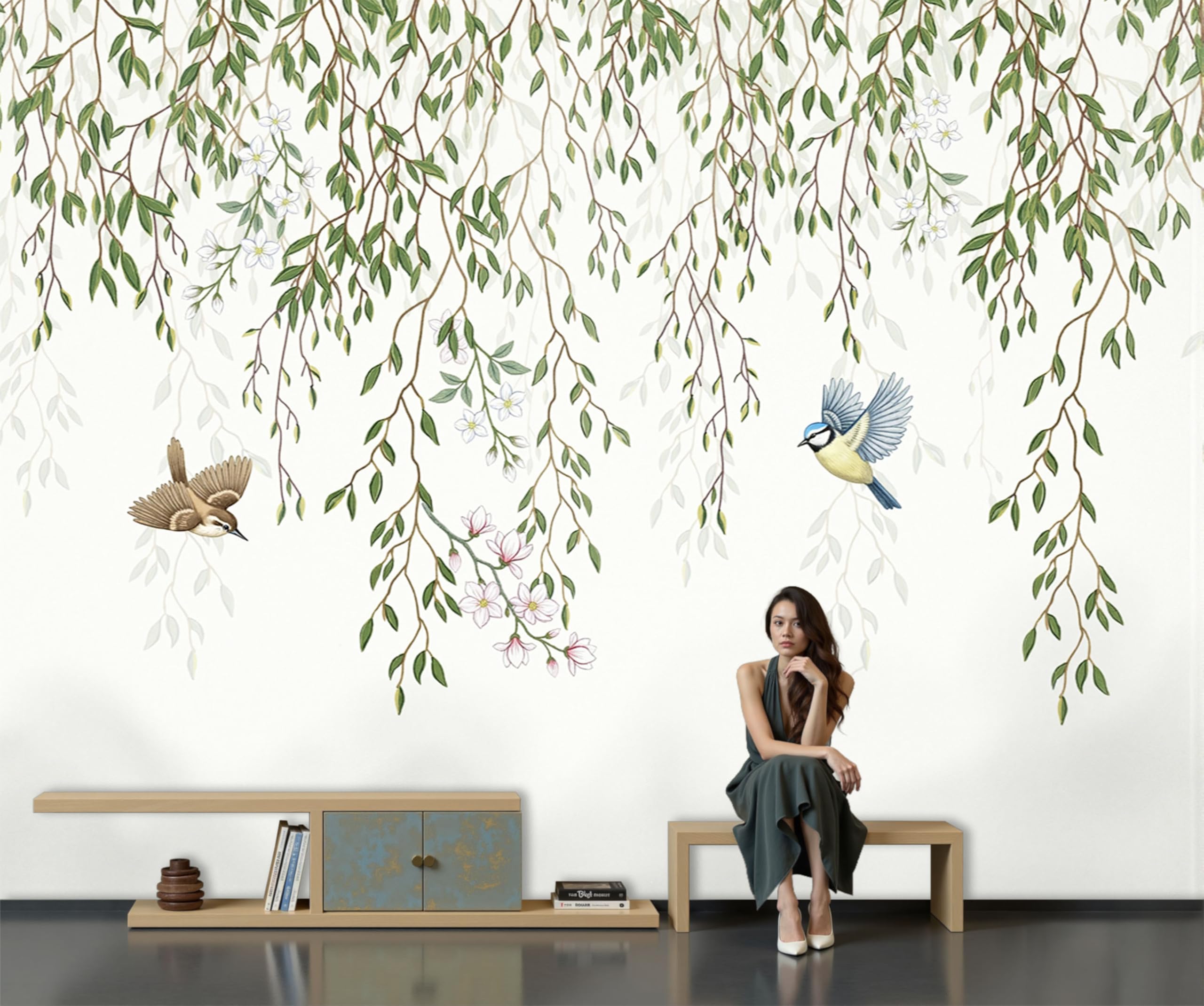 Papier peint panoramique paysage oiseaux pour une ambiance zen