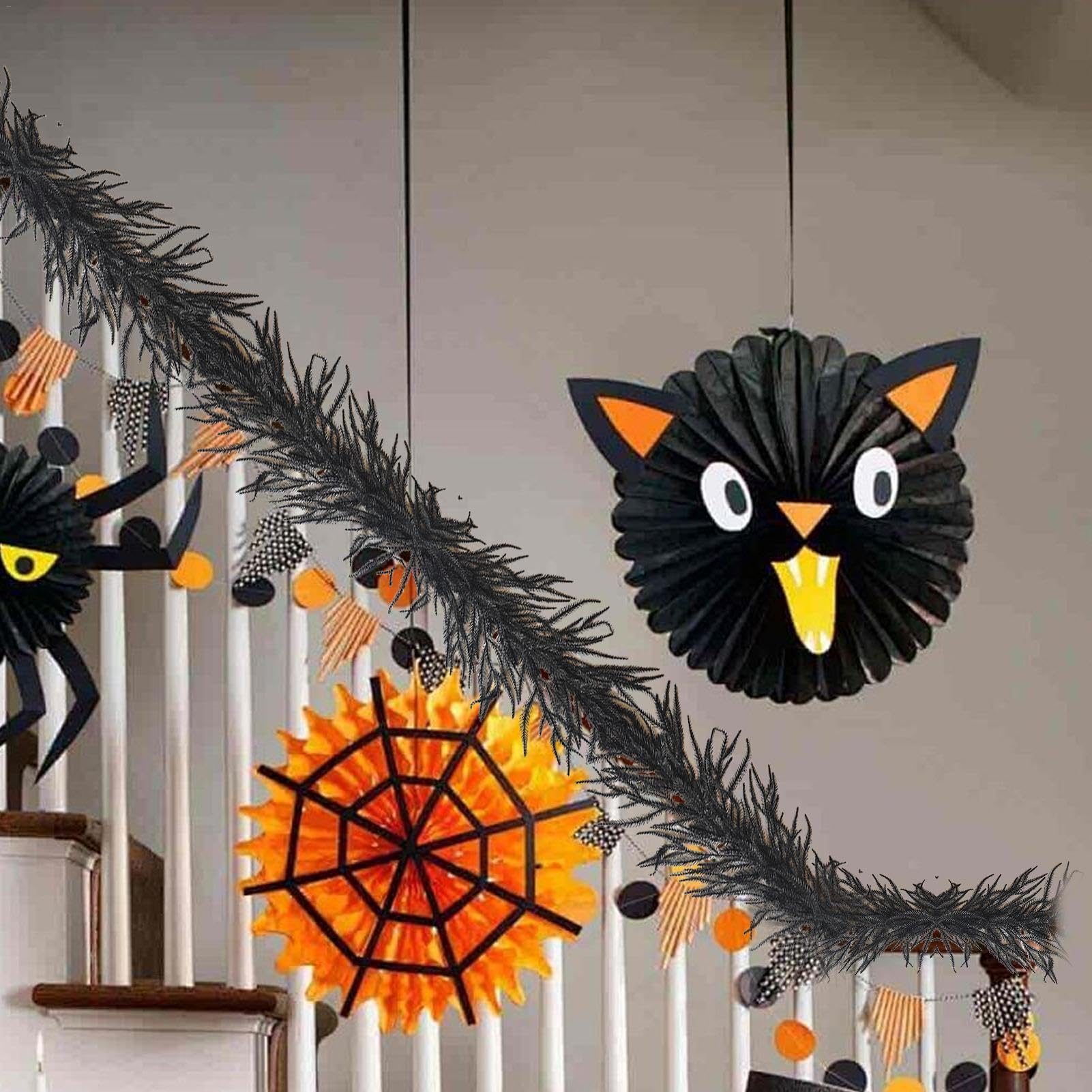 Czarna girlanda z igie? sosnowych, jesienna dekoracja, czarna girlanda, sztuczna winoro?l klonowa, jesienn? ?cian?, realistyczne dekoracje Halloween, jesie? dekoracja PE w p?ynie