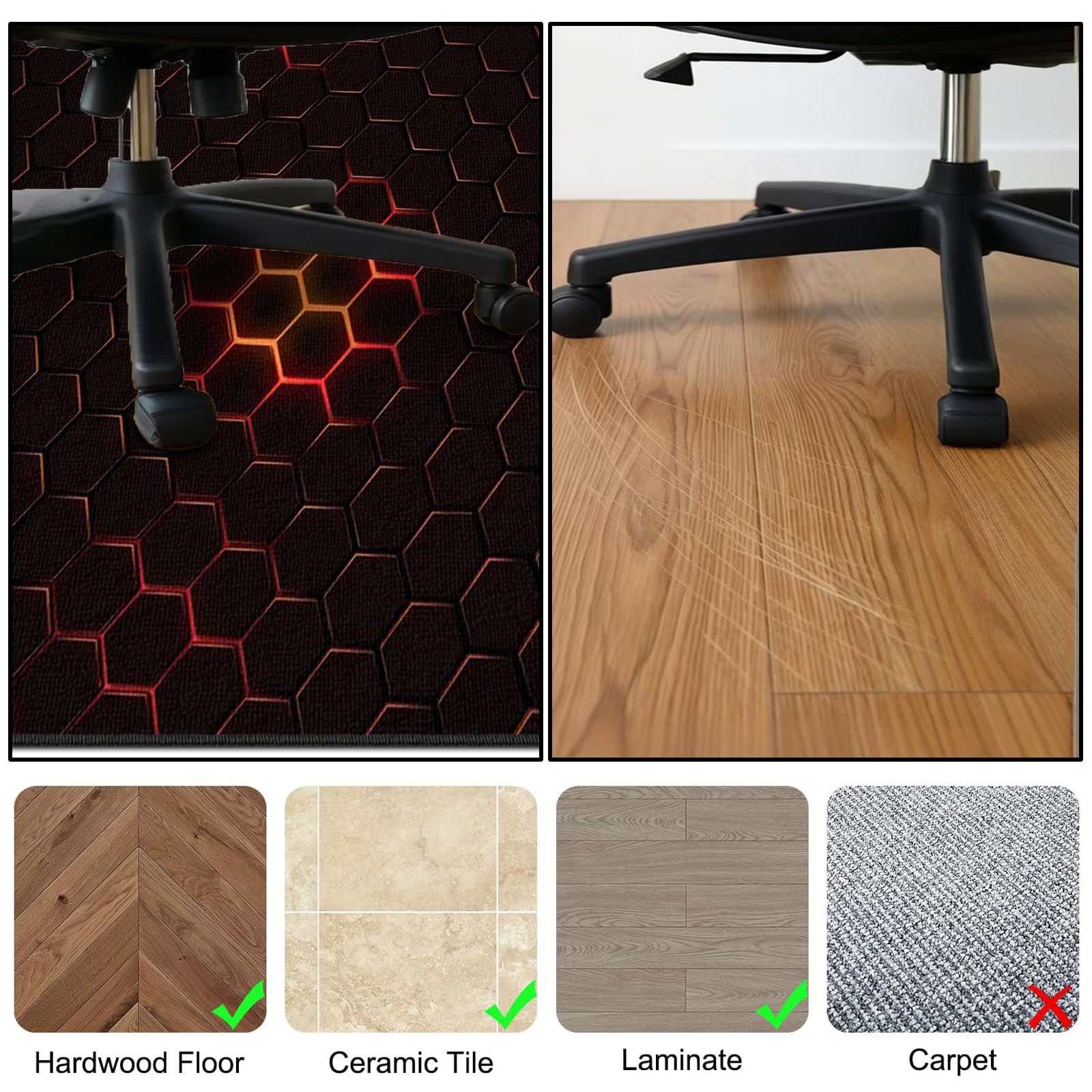 Tapis Chaise de Bureau Gaming Antidérapant 180 x 200 cm