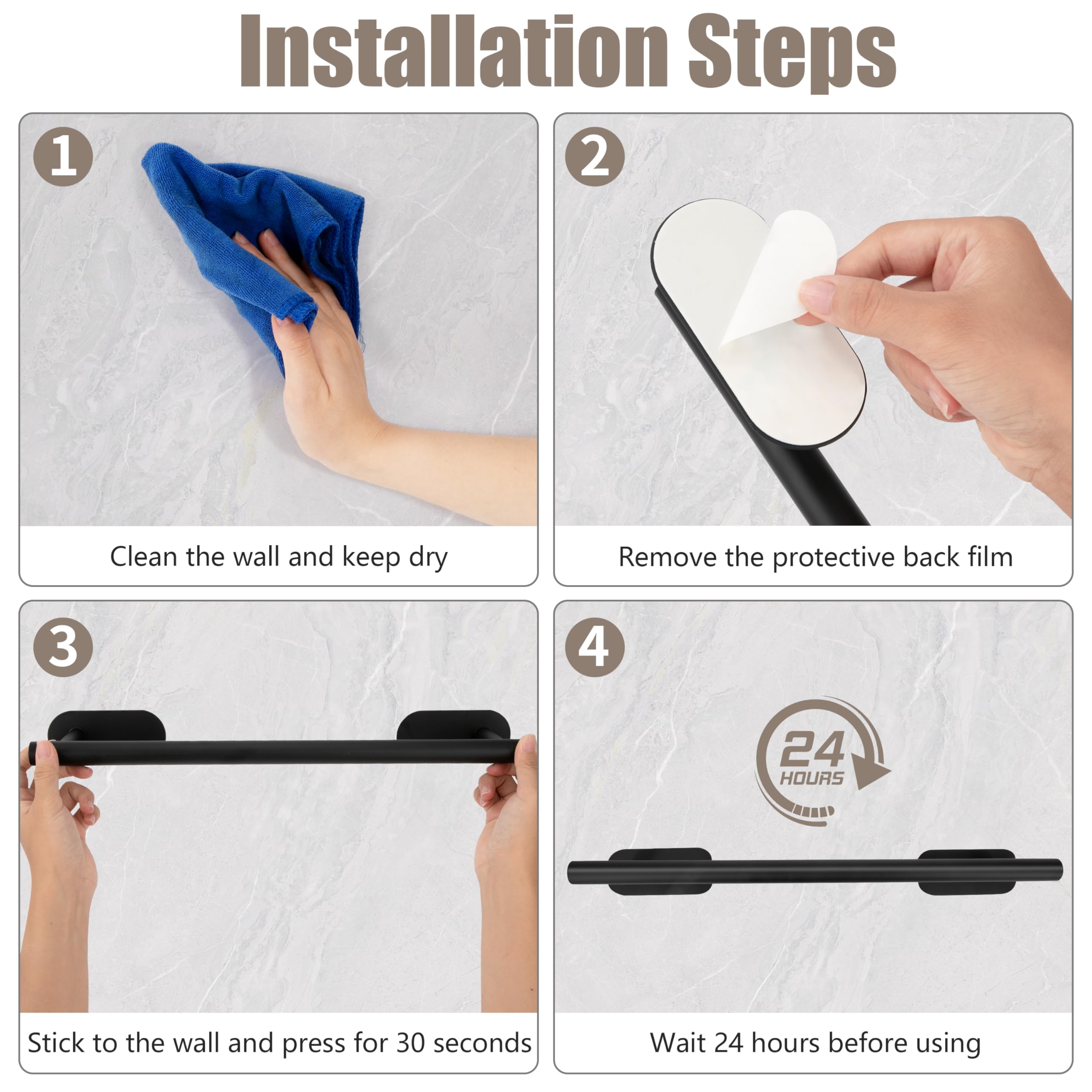 Accessori per il Bagno per Asciugamani Autoadesivi set 8PCS Acciaio Inossidabile Portasalviette da Bagno porta Carta Igienica Gancio per Accappatoio (Nero)