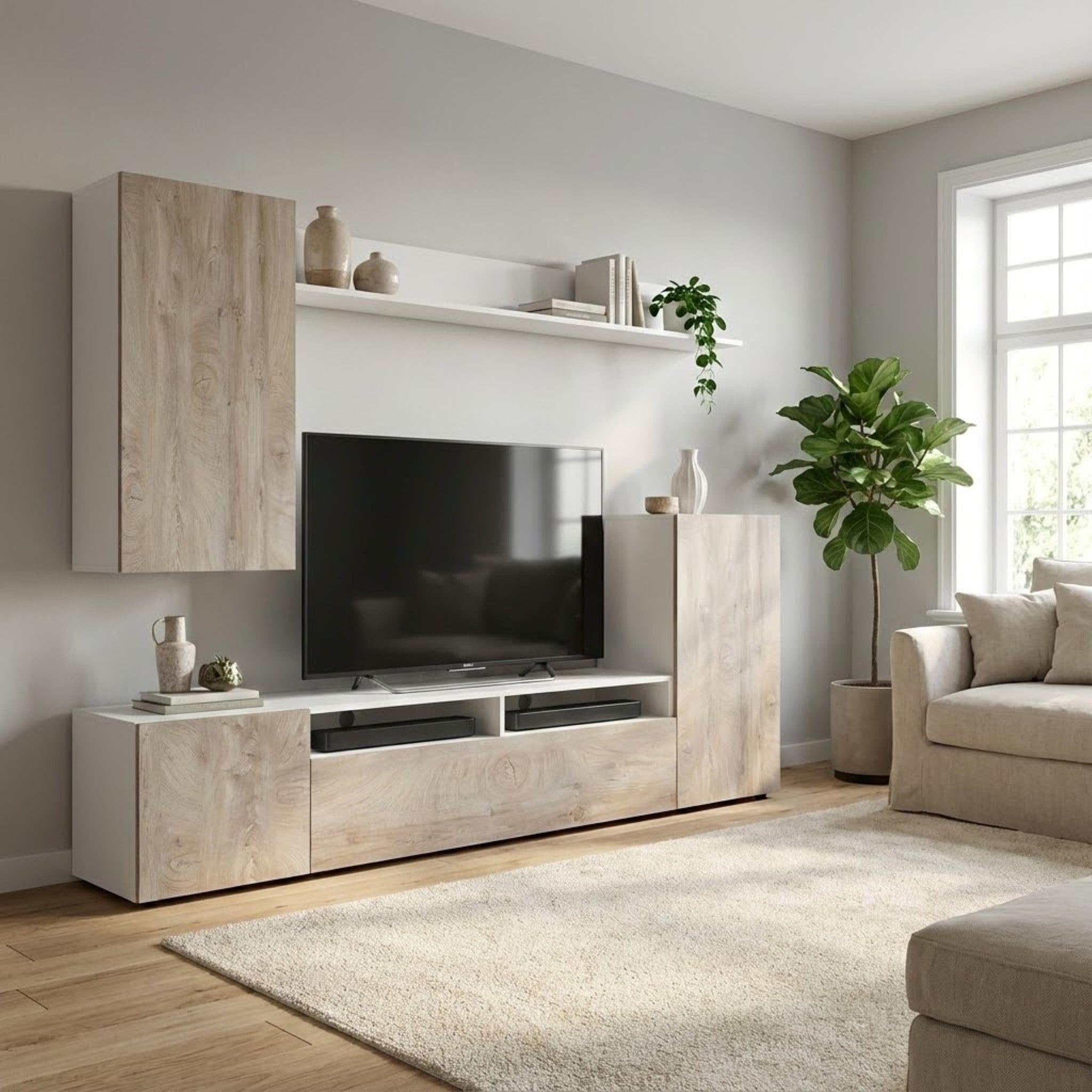 milani home - parete attrezzata porta tv soggiorno moderna di design 207x34x170 h