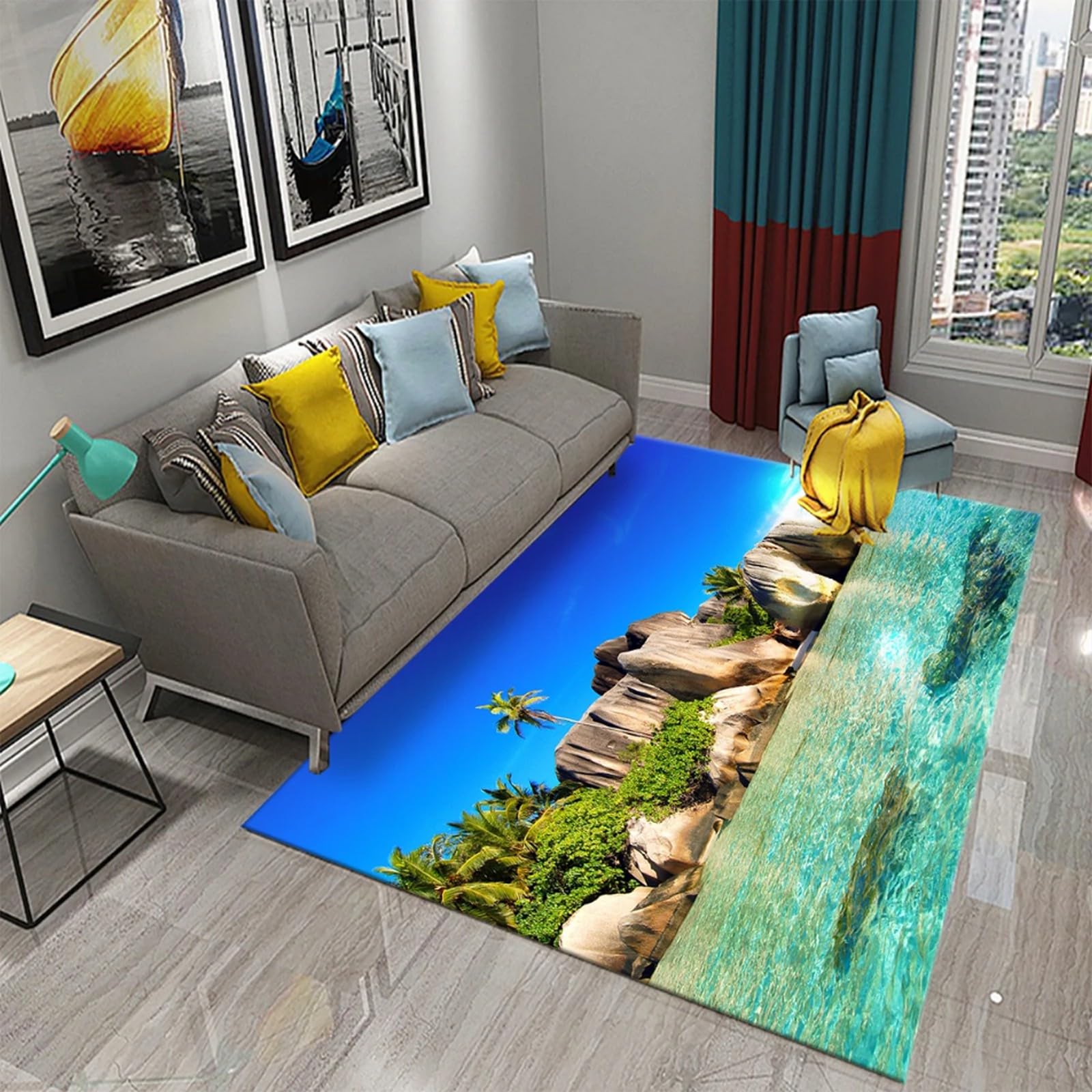 Tropical Island Ocean Beach Landscape Area Rug 3D Printed Carpet Floor Mat For Living Room And Bedroom Home Decoration 160 X 230 Cm / 62.99" X 90.55" - Polyester Soft Touch Easy Clean With Ru -8Z9R-