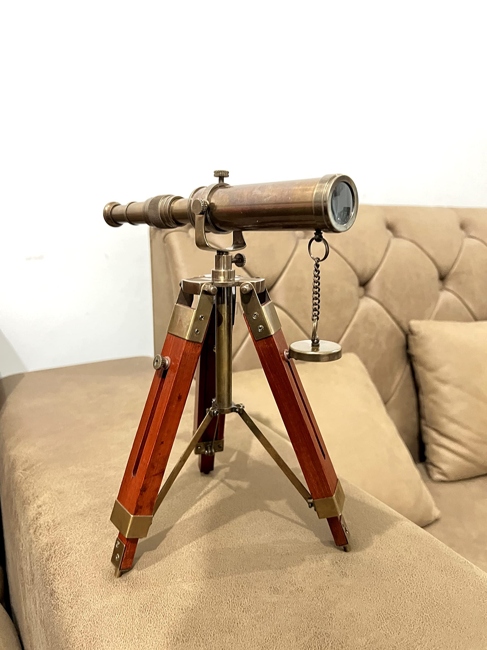 Vintage-Style Brass Telescope with Wooden Tripod – Classic Telescope for Stargazing, Nautical Decor, and Outdoor Exploration (Antique Finish)