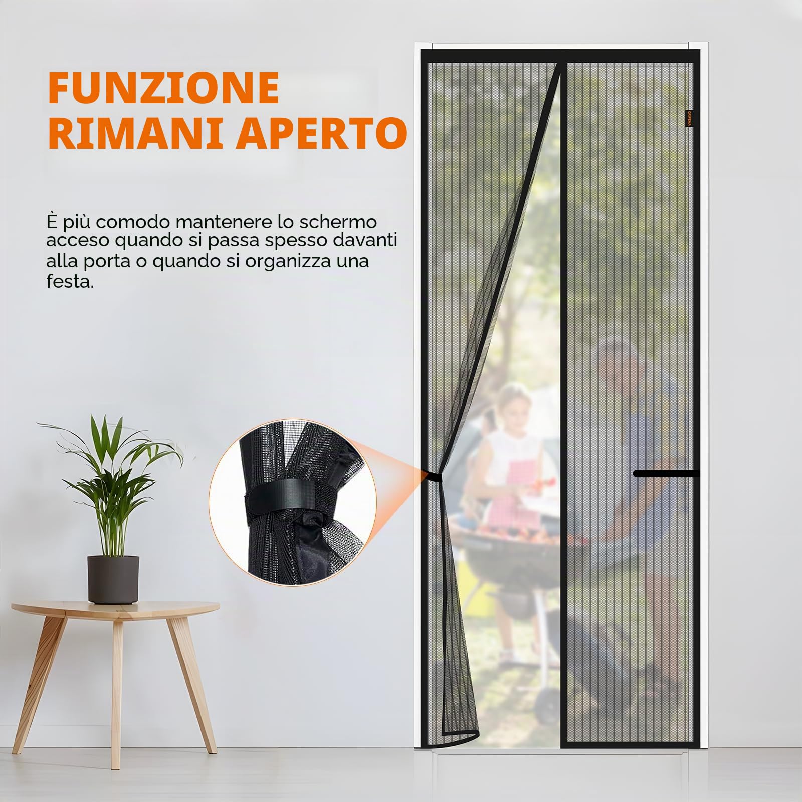 GRIFEMA Zanzariera Magnetica per Porte Finestre 100x220cm - Tenda Anti-Zanzare 1mm con Chiusura Automatica, Installazione Senza Fori per Balconi e Porte (Nero)
