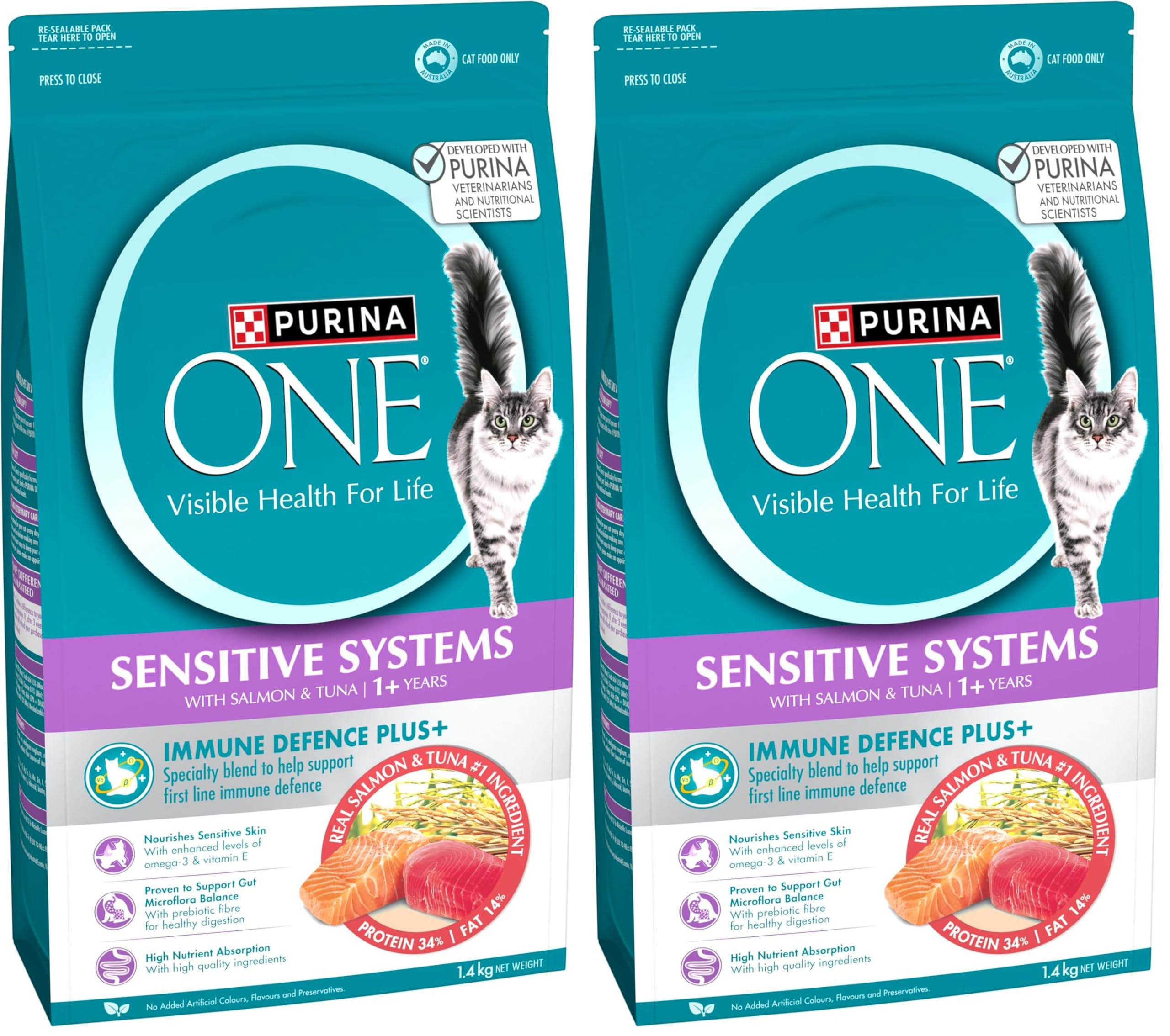 PURINA ONE Adult Dry Cat Food Sensitive Salmon & Tuna 1.4kg (Pack of 2)