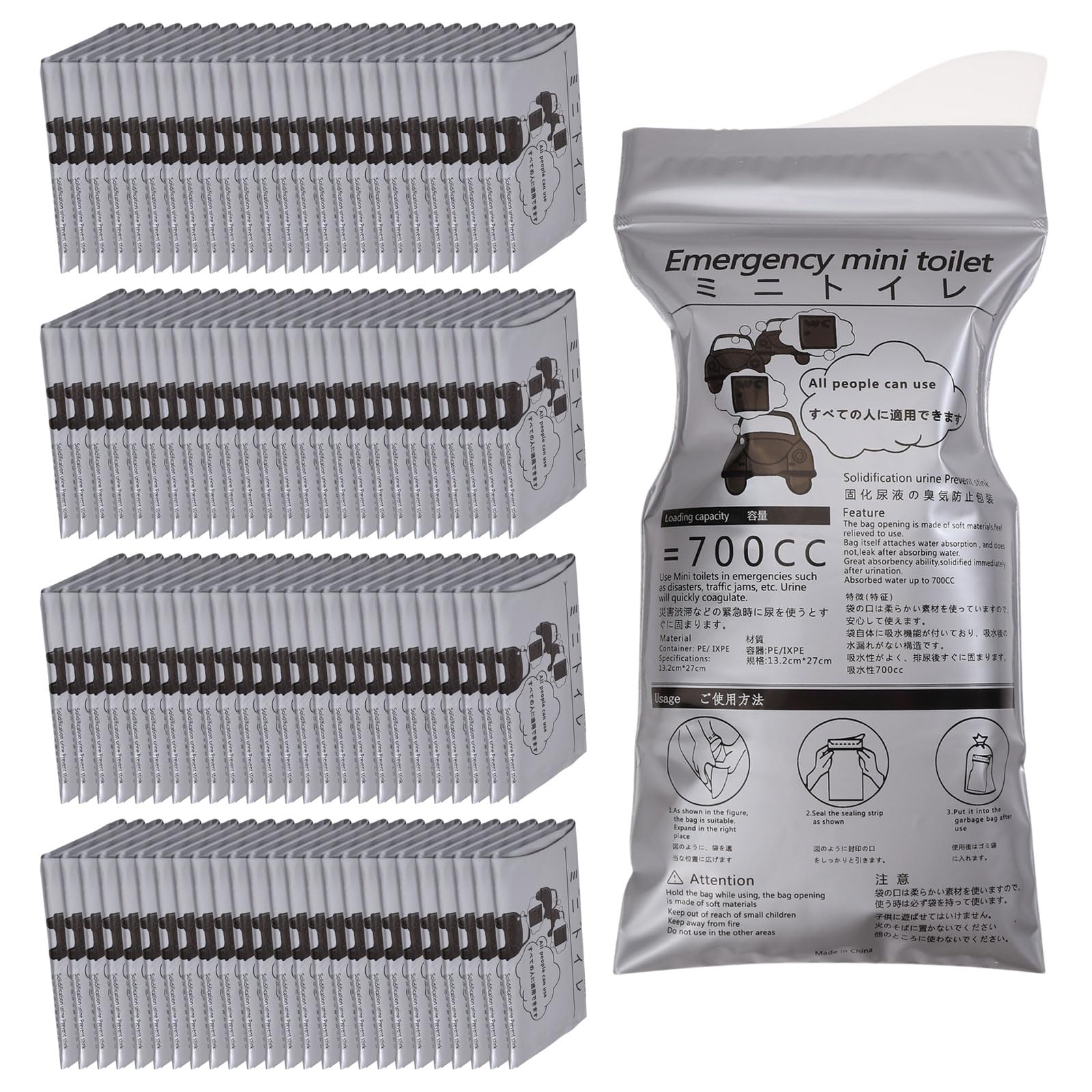 FREEBLOSS 100 Stück Einweg Pipibeutel Tragbare Urinbeutel Notfalltoilette Für Patienten Erwachsene Fahrer Reisen Outdoor Camping Roadtrip (Fassungsvermögen 700 ml)