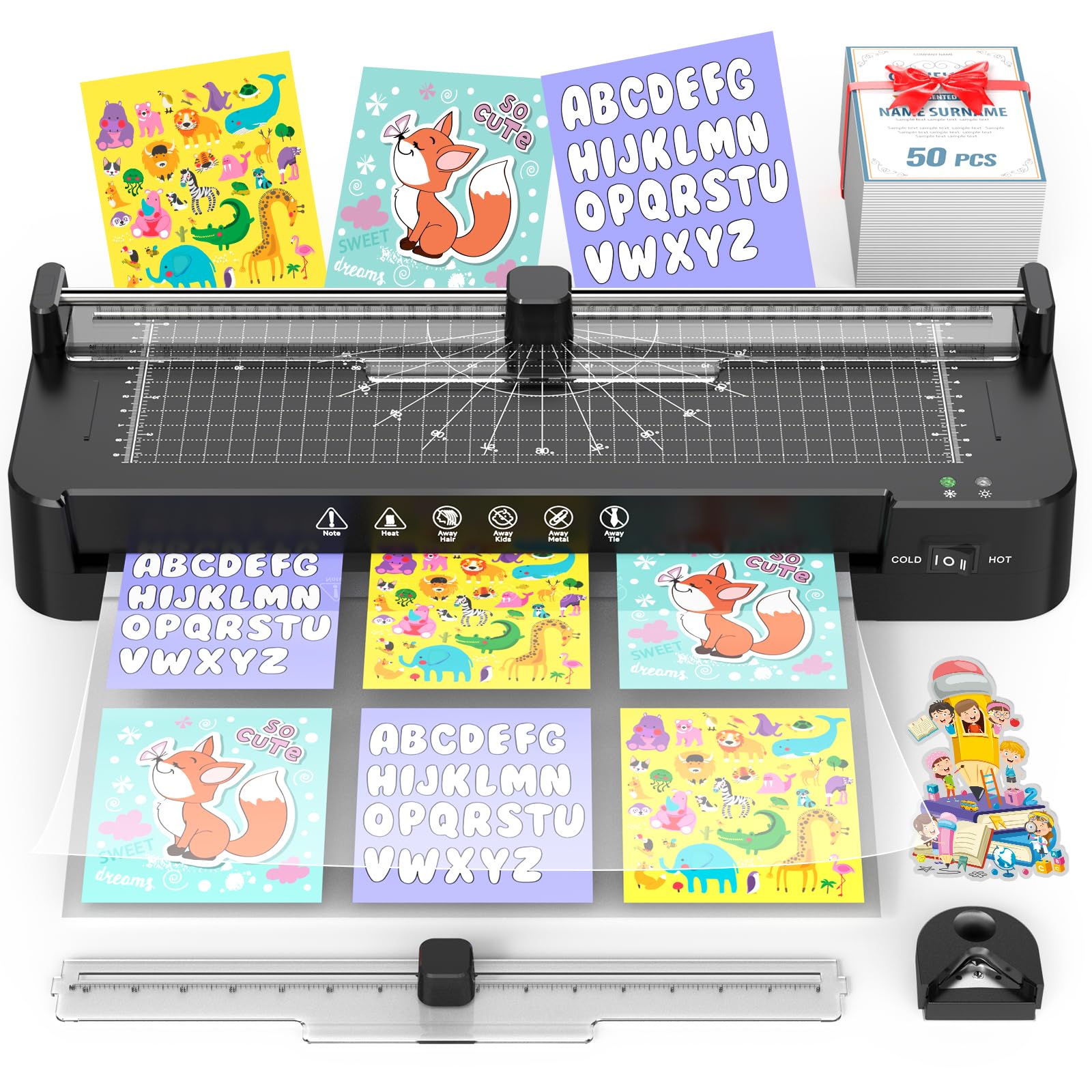 13in Laminator Machine with Sheets 50pcs + Paper Trimmer + Corner Rounder, 11x17 / ABS Anti-Jam Technology |Dual Hot and Cold Mode | 90s Fast Preheat for A3/A4/A5/A6 Home Office School Use