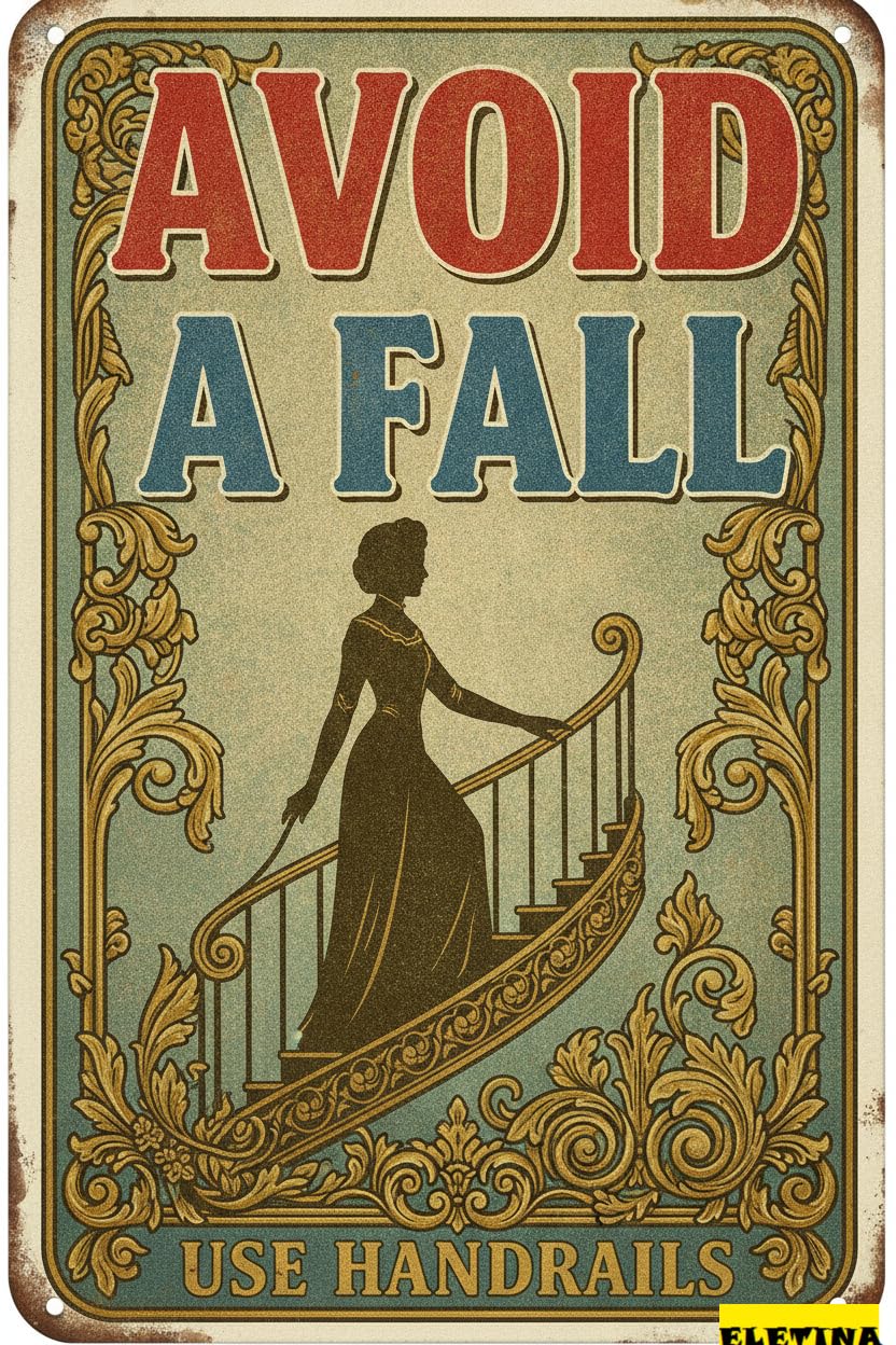 Avoid A Fall Use Handrails Aluminum Vintage Street Beware Sign Street High Way Gate Fence Garden 8x12in