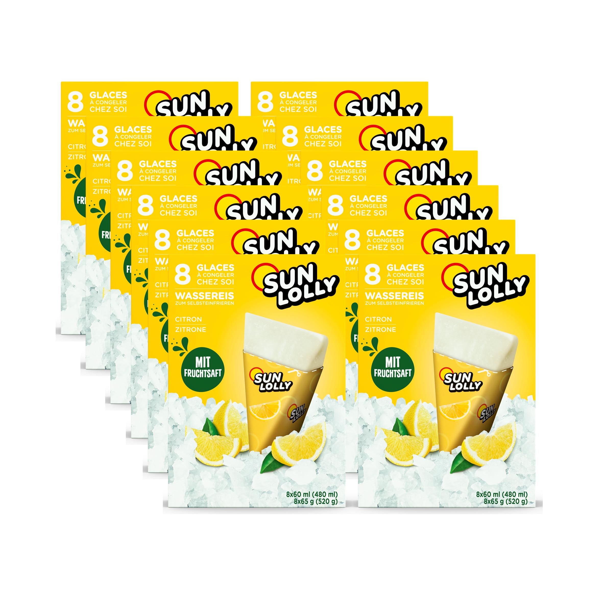 Sun Lolly Wassereis Zitrone 12er Vorratspack 12 x 480ml Mit Fruchtsaft Selbsteinfrieren Laktosefrei Glutenfrei