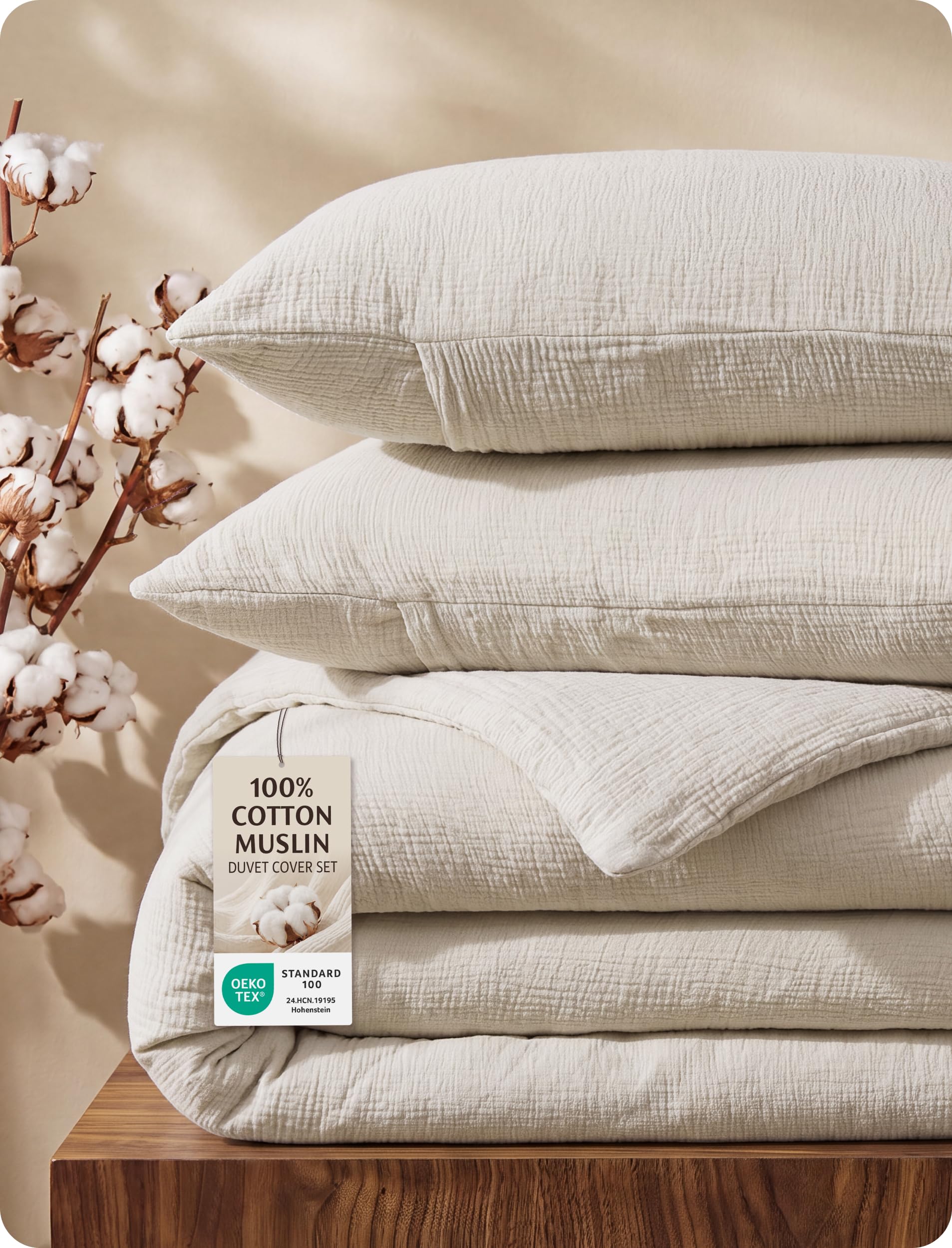 Bedsure PureWoven 100% Cotton Muslin Duvet Cover King Gauze Bedding Set