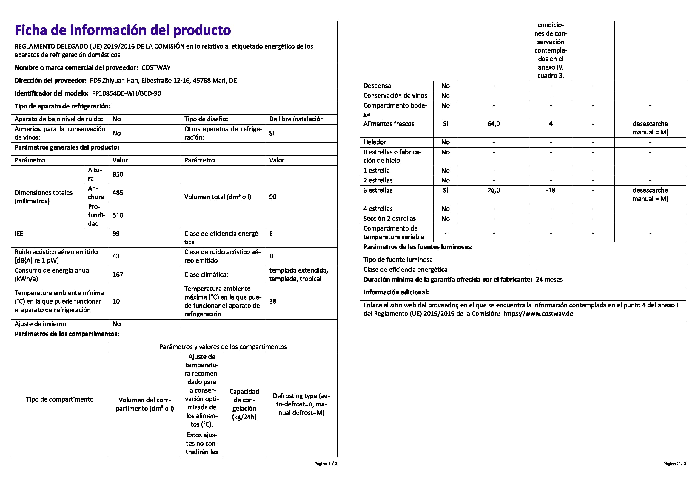 COSTWAY Frigorífico Compacto, Mini Nevera 90 L, Congelador Separado con 2 Puertas, Luz LED de Amplio Ángulo, Ahorro Energético, Refrigeración Rápida, Puerta Reversible Silencioso (Blanco)