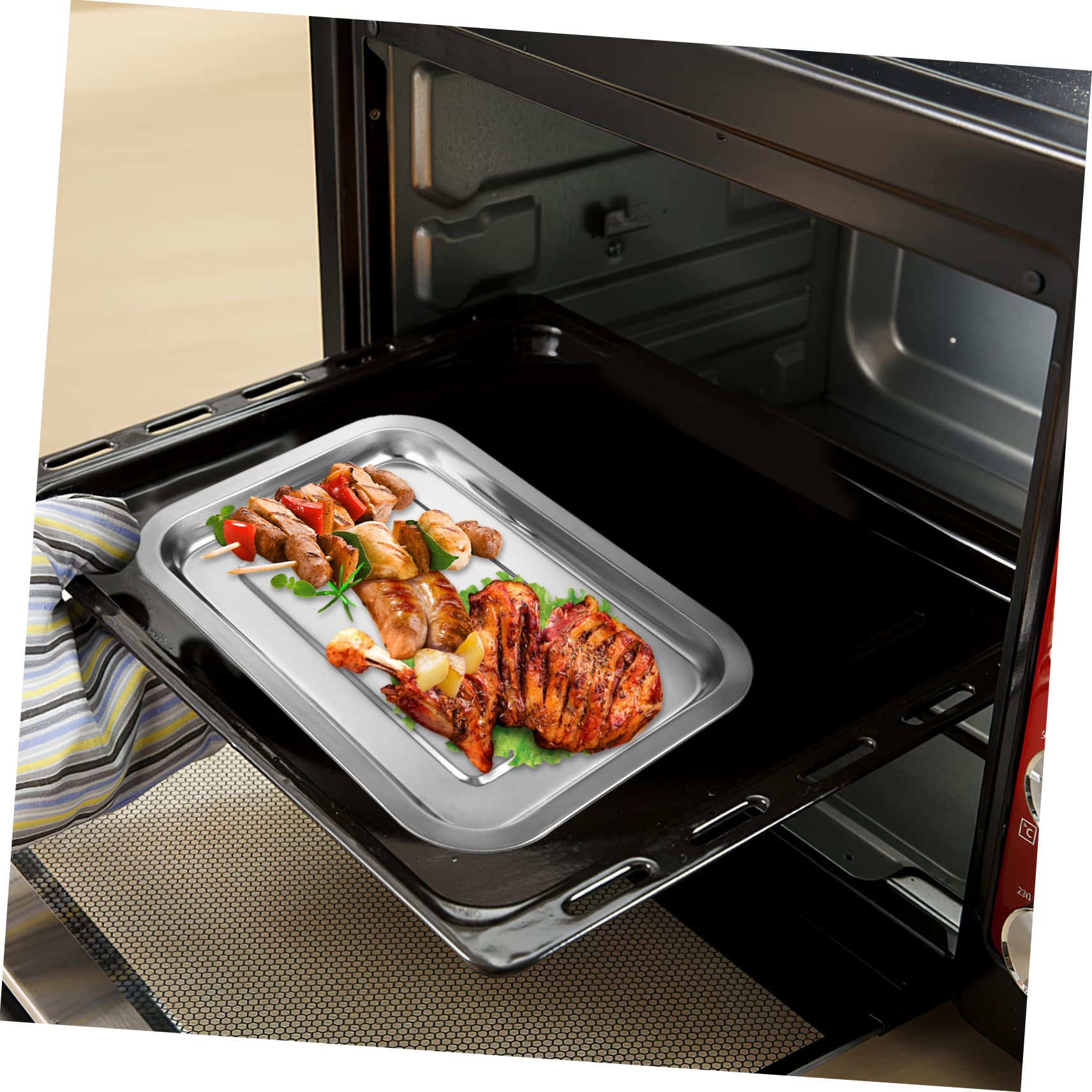 Plaques de Cuisson au Four en Inox 201 Argenté, Lot de 10