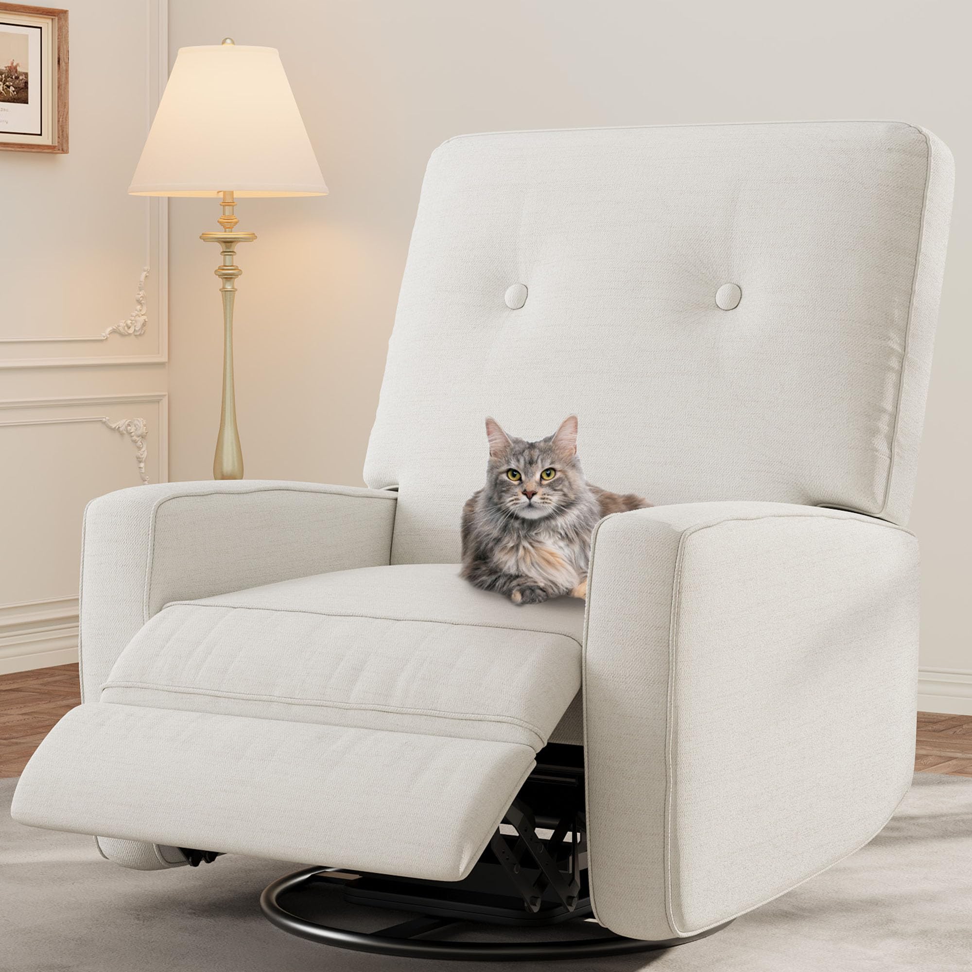 Photo 1 of IDEALHOUSE Recliner Chair, 360° Swivel Rocking Glider Chair for Adults with Adjustable Backrest & Footrest, Cozy Linen Upholstered Armchair for Living Rooms, Bedrooms, Apartments, Beige