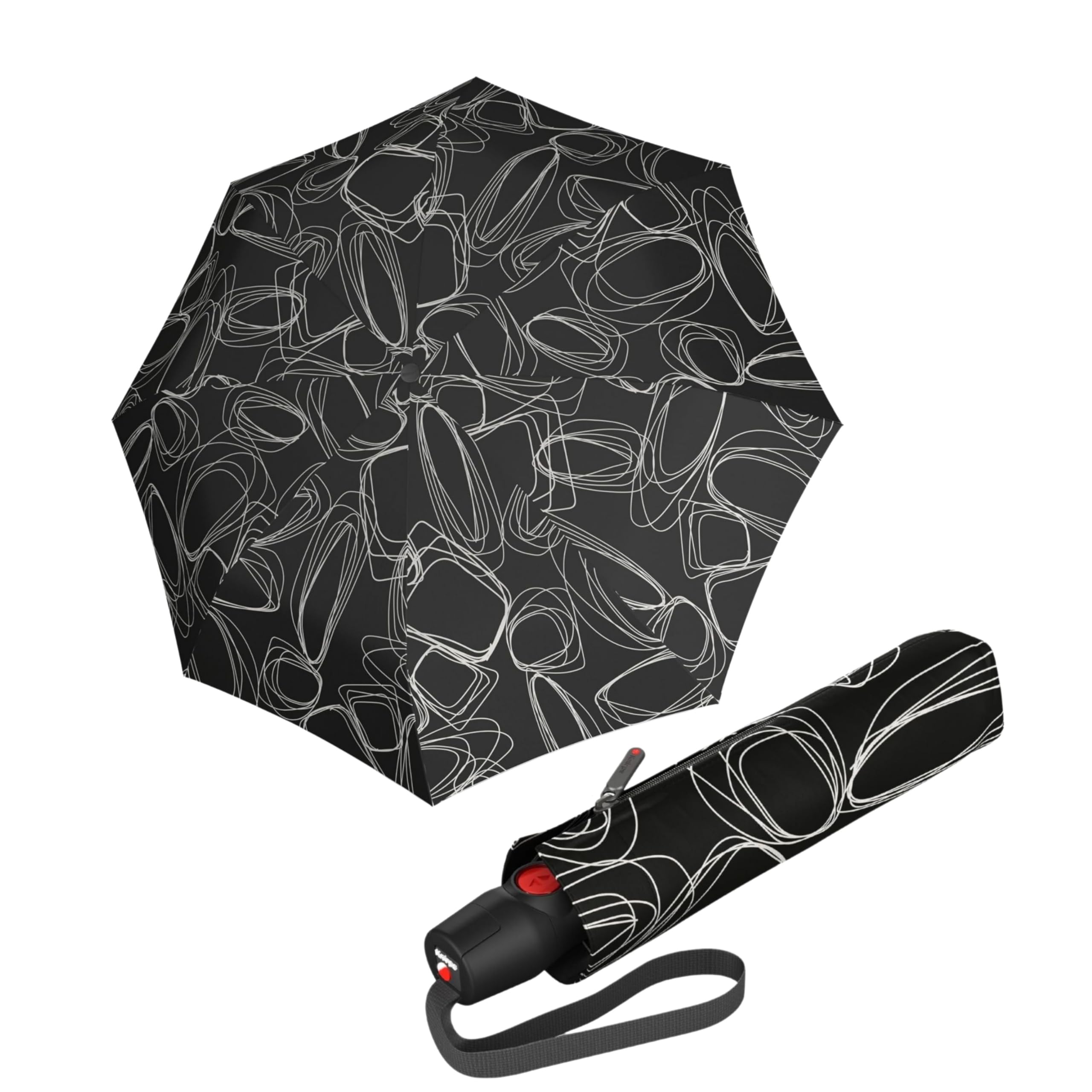 Knirps T.200 Duomatic Compact Rain Umbrella in Pure Black– Wind Tunnel Tested to 93 mph, Aluminum Steel Fiberglass Frame, 38in Canopy, OEKO-TEX,