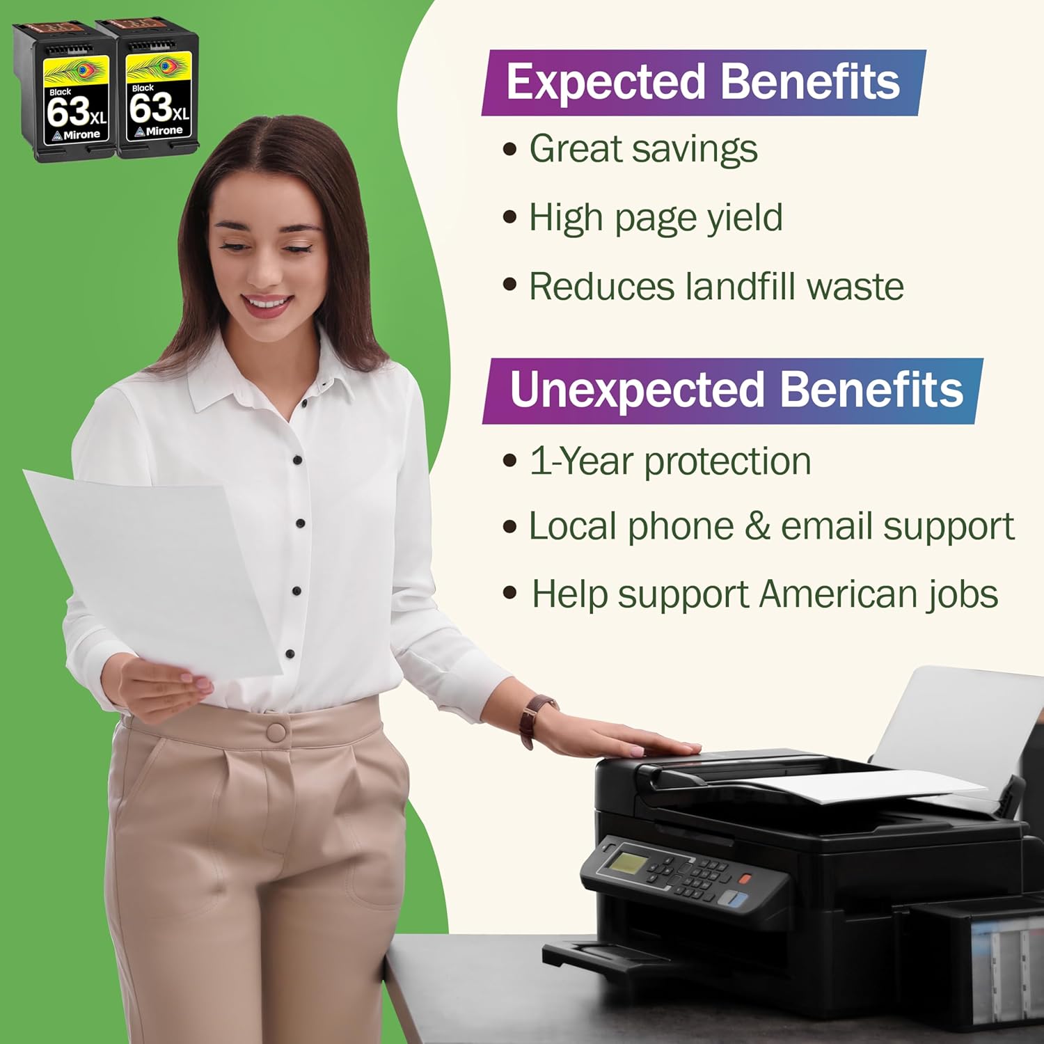 Mirone Remanufactured Ink Cartridge Replacement for HP Ink 63 for HP 63xl Cartridge Combo Pack 63 Printer Cartridges for Officejet 3830 (2bk)