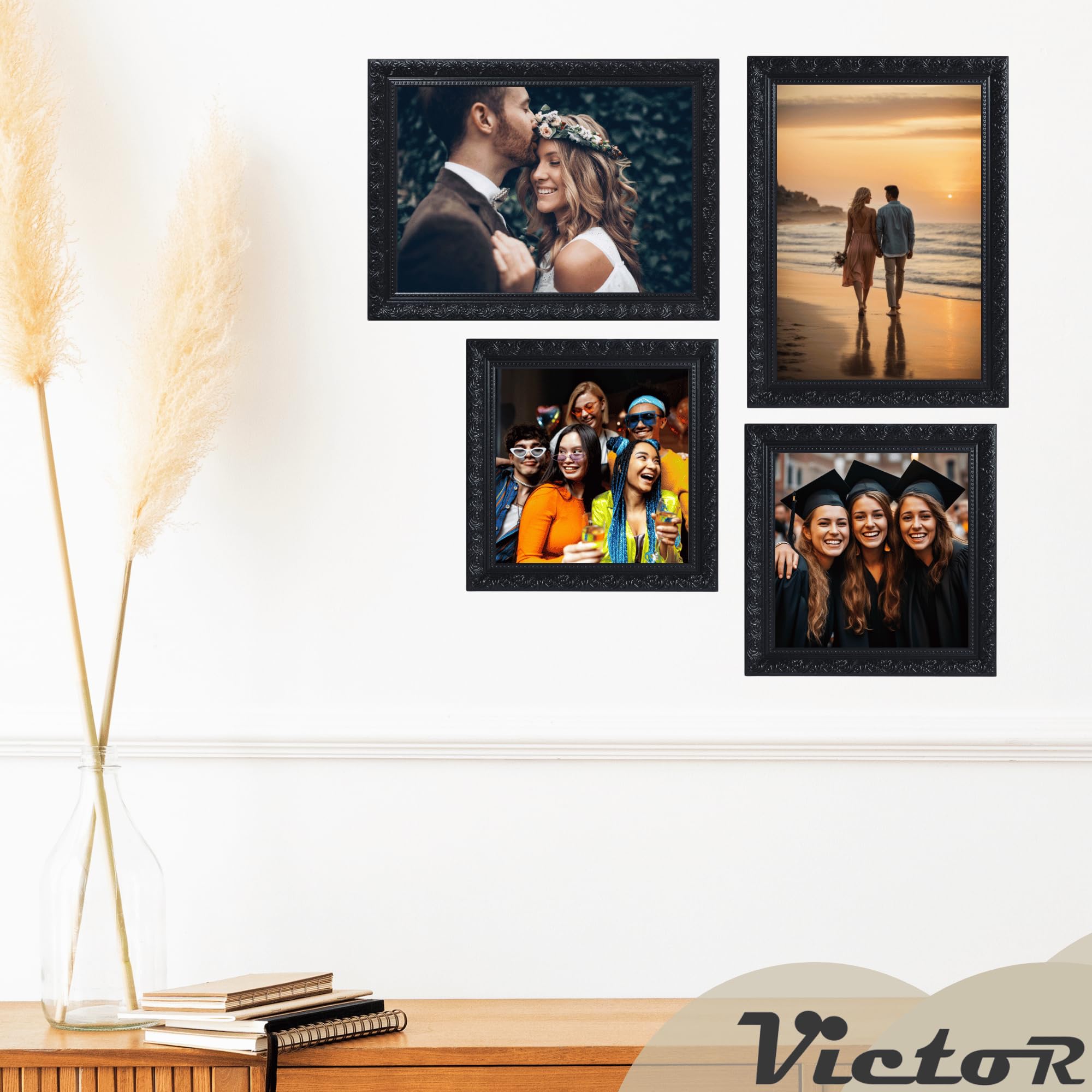 Victor Antiek - Artistieke Fotolijst Chagall in Goud Beige - Set Van 3 - in 10x15 cm (A6) Decoratieve Fotolijst Vintage - Geschikt voor Certificaten - Fotolijst Goud 10x15 - Fotolijst Barok