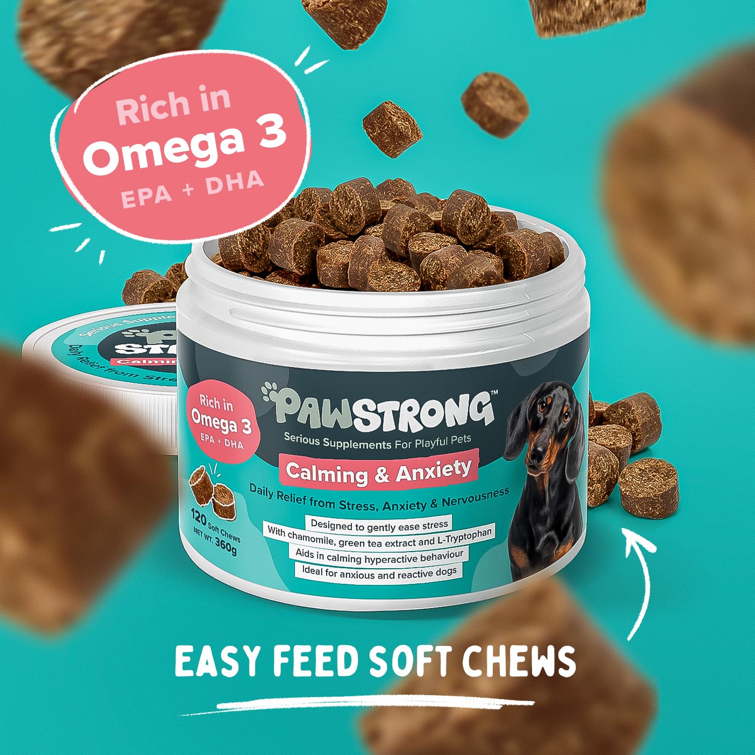 PawStrong Calming & Anxiety Soft Chew Dog Supplements, Daily Relief from Stress, Anxiety & Nervousness with Chamomile - Image 2