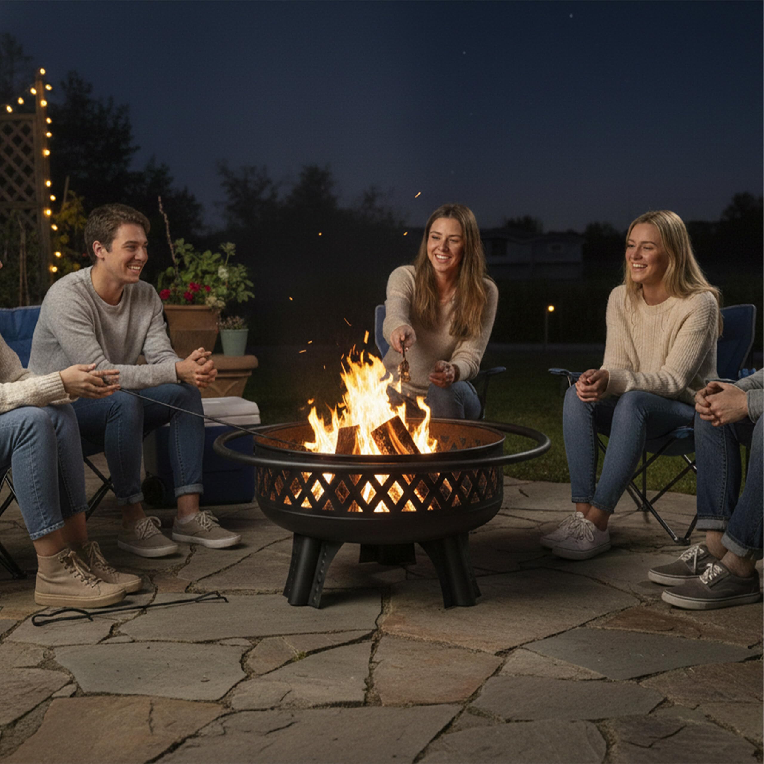 Relaxdays Feuerschale, Ø 80,5 cm, Verstellbarer Grillrost, Deckel & Schürhaken, Feuerstelle Garten, Feuerkorb, schwarz