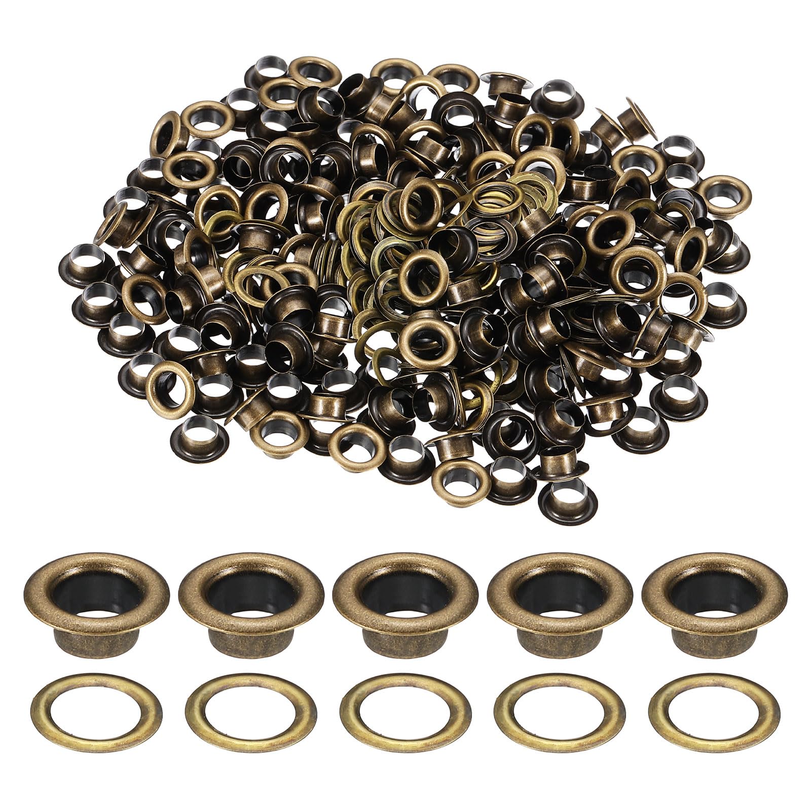 sourcing map 200 Sets Grommets Eyelets, 5mm Brass Self Backing Eyelets Metal Eyelet with Washers for Belts, Shoes, Clothes, Bead Cores, DIY Project, Bronze
