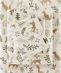 Sleep Philosophy True North 100% Cotton Flannel Sheets Twin Size, Cozy Flannel Sheet Set Brushed for Extra Softness, Heavyweight Novelty Print Warm Flannel Bedding Set, Tan Woodland Winter 3 Piece