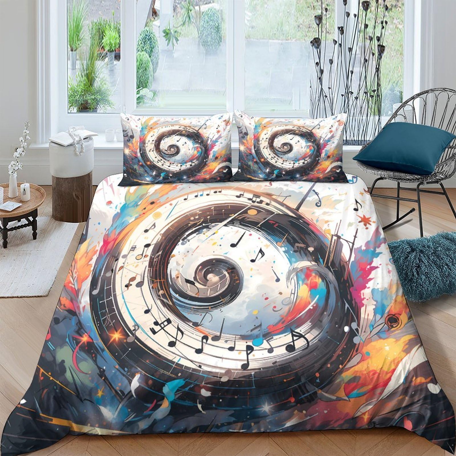 Ctjqhvkz Style-4 3D Printed Spiral Music Fitted Sheet Microfiber Abstract Colorful Mattress Cover Bedroom Dorm Decorative Protector Single（135X200cm）