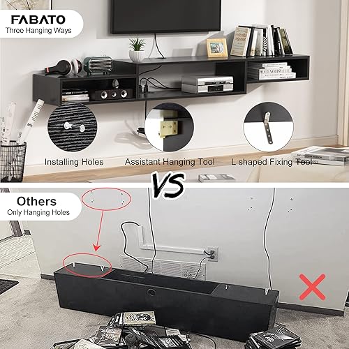 Miniatura 29 de FABATO Soporte de TV flotante de 71 pulgadas con toma de corriente, consola multimedia montado en la pared, estante debajo del televisor para caja