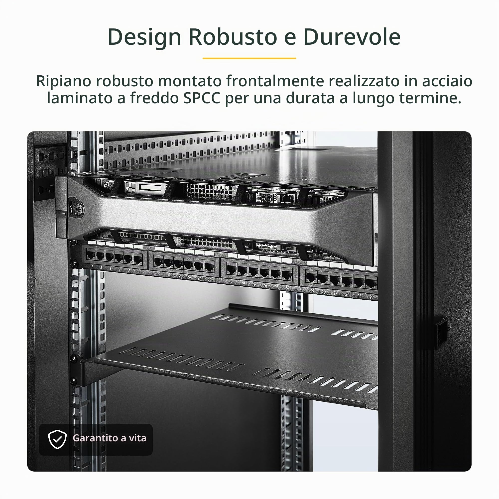 StarTech Ripiano Rack 1U Ventilato 19", 15kg, 18cm, Nero (CABSHELF1U7V) | Acciaio Resistente, Griglia di Ventilazione per Dissipazione del Calore, Compatibile con Armadi di Rete