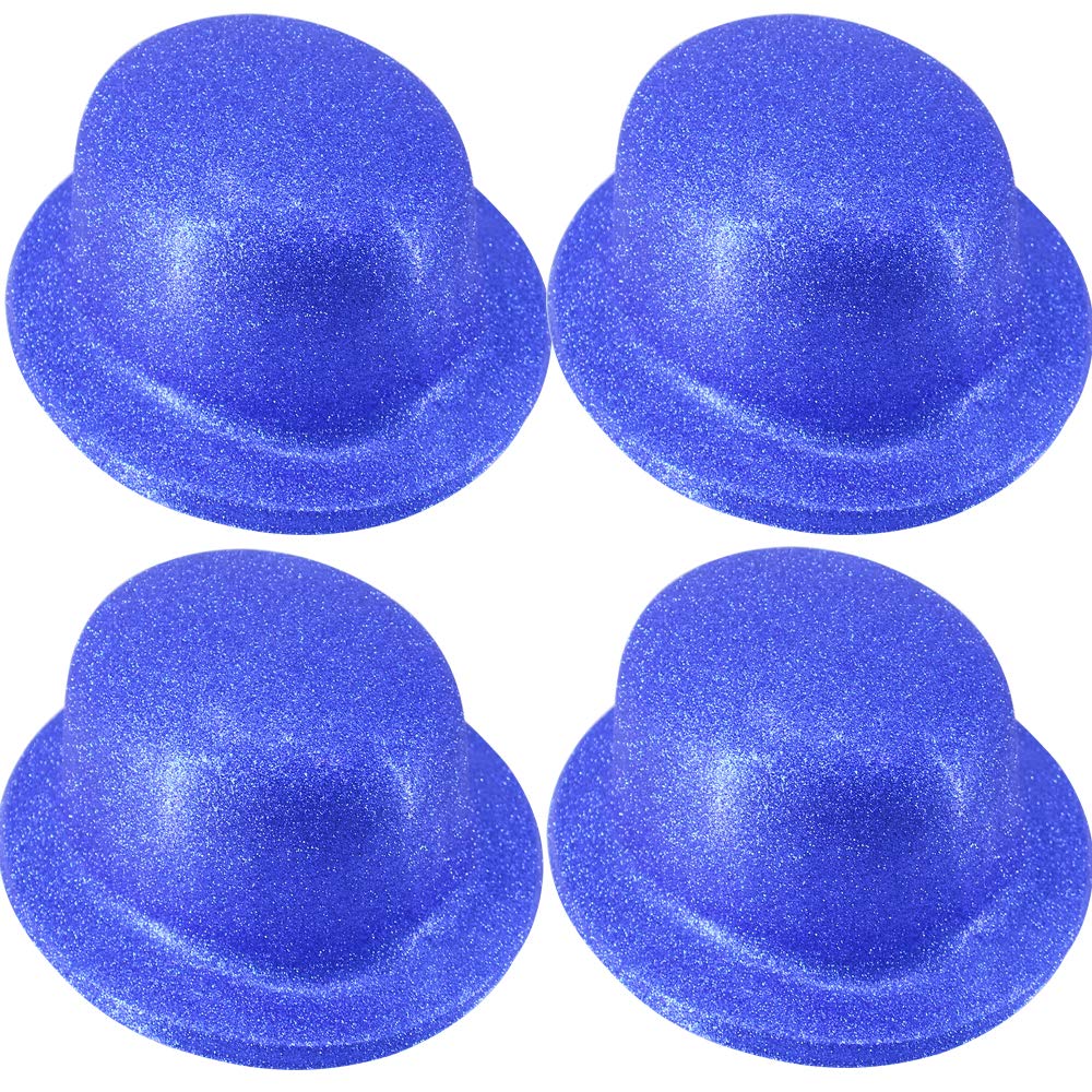 Time to Sparkle 24 Pack of Glitter Bowler Hat Unisex Gangster Style Plastic Party Hats Party Headwear Accessory, Glitter Bowler-Blue