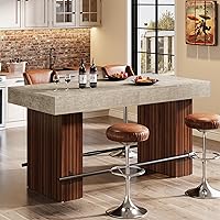 Tribesigns 62.2" Industrial Bar Height Table with Footrest - Gray Cement Top & Red Brown Base for Home Bar, Kitchen, Dining