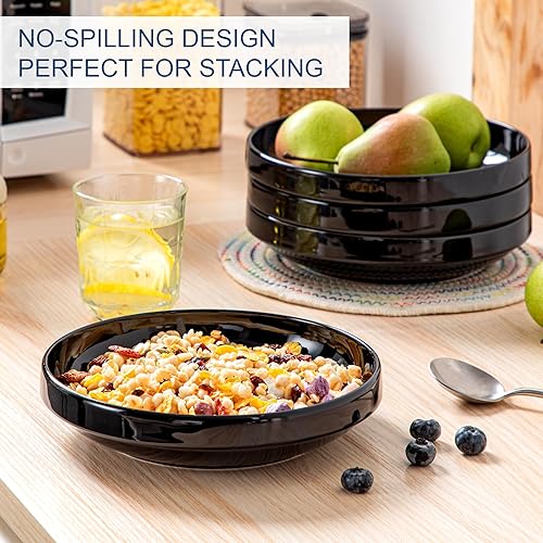 Miniatura 5 de LOVECASA Tazones para pasta, 34 onzas, juego de 4 cuencos de ensalada, platos de cerámica de 8.1 pulgadas para cocina, cena, sopa, microondas,