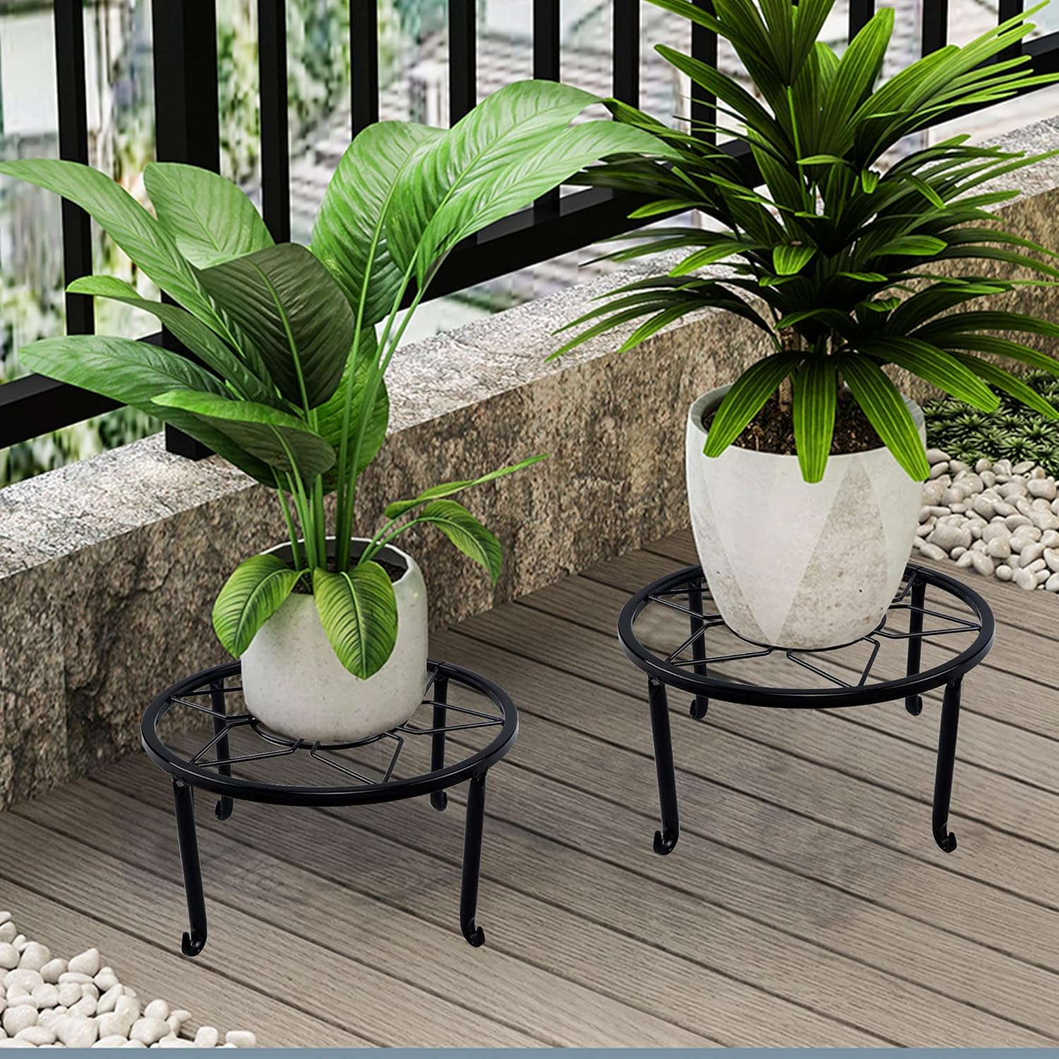yosager 4 Pack Metal Plant Stands for Flower Pot, Heavy Duty Black Iron Potted Stand Holder, Indoor Outdoor Rustproof Metal Planter Container Round Supports Display Rack for Home & Garden Decor : Patio, Lawn & Garden