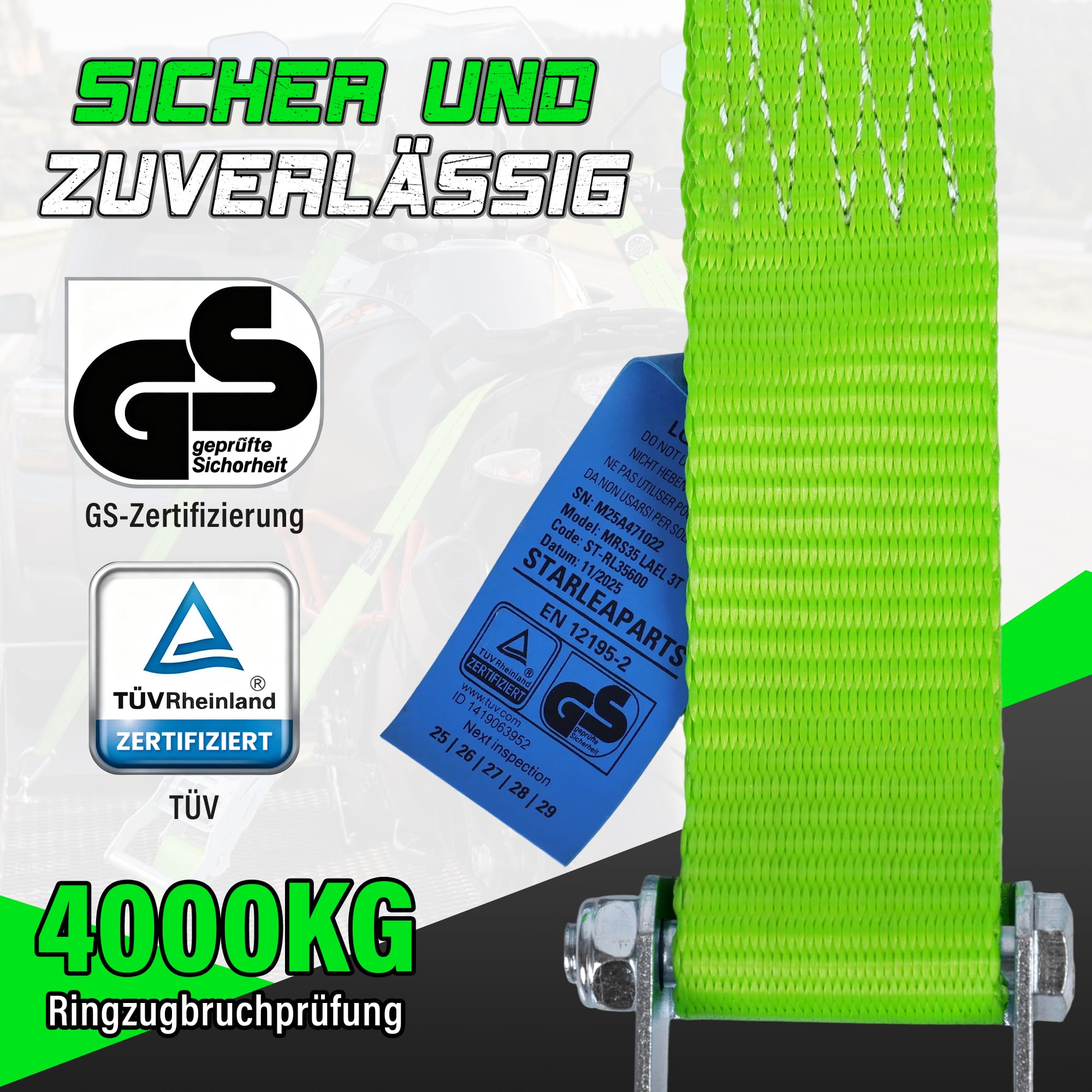 STARLEAPARTS 5 sztuk pasów mocujących z grzechotką, 6 m x 35 mm, 2000 kg, odporne na pęknięcia, pasy mocujące z grzechotką, do motocykla, samochodu, wózka transportowego, bagażu, na kemping, do