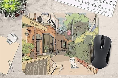 Miniatura 3 de Alfombrilla de mouse kawaii con diseño de gato de anime marrón pastel y verde, alfombrilla de mouse cuadrada impermeable para juegos para