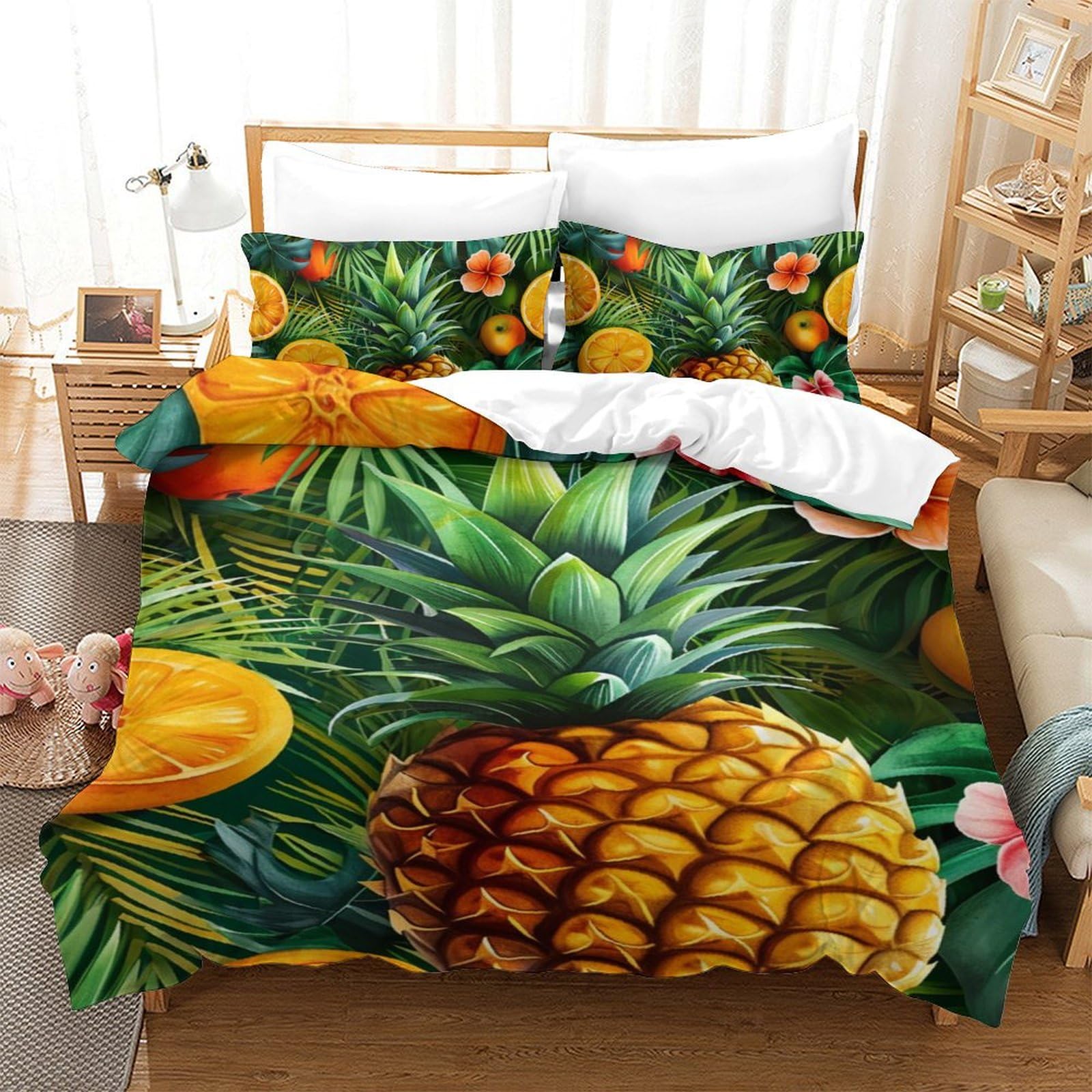 Housse de couette ananas 3D literie hypoallergénique et douce contre la transpiration