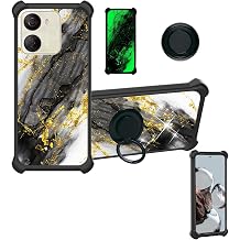 OSNCG Case Compatible for Zuum Desbloqueado Aura M1 Phone Case Cover [with Tempered Glass Screen Protector][Hard PC + Soft Silicone][Ring Support] [Gold Glitter+Luminous] JSH-HDL