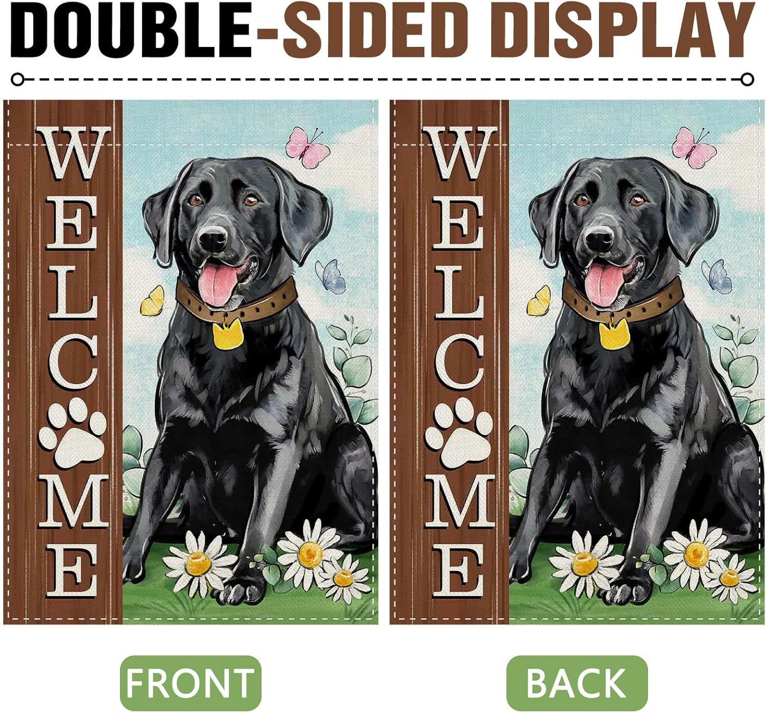 Dyrenson Welcome Black Labrador Dog 28 x 40 House Flag Double Sided, Paw Print Garden Yard Decoration Pet Owner Lover Gifts, Spring Summer Farmhouse Burlap Outdoor Decor Decorative Large Flag