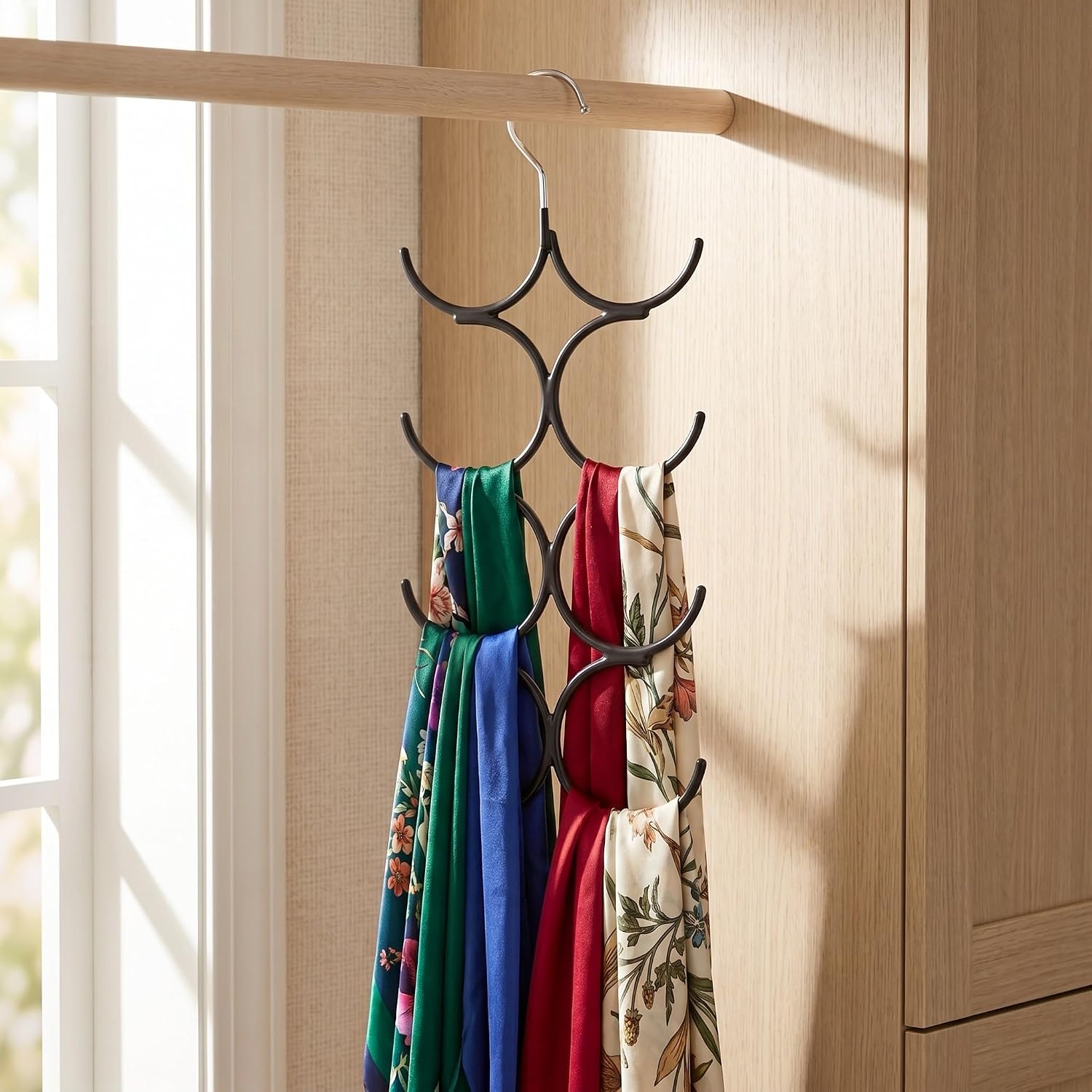 Metal Scarf Organizer with 8 Hooks for Closet Belts