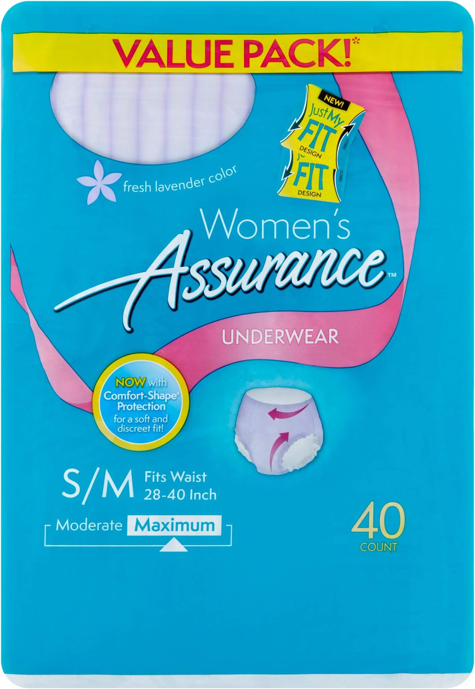 PACK OF 2 - Assurance Incontinence Underwear for Women, Maximum, S/M, 40 Ct