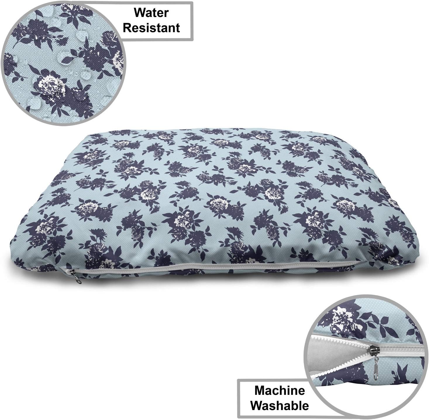 review Ambesonne Floral Pet Bed, Repetitive Wild Roses in Violet Tones on Polka Dotted Background, Chew Resistant Pad for Dogs and Cats Cushion with Removable Cover, 24