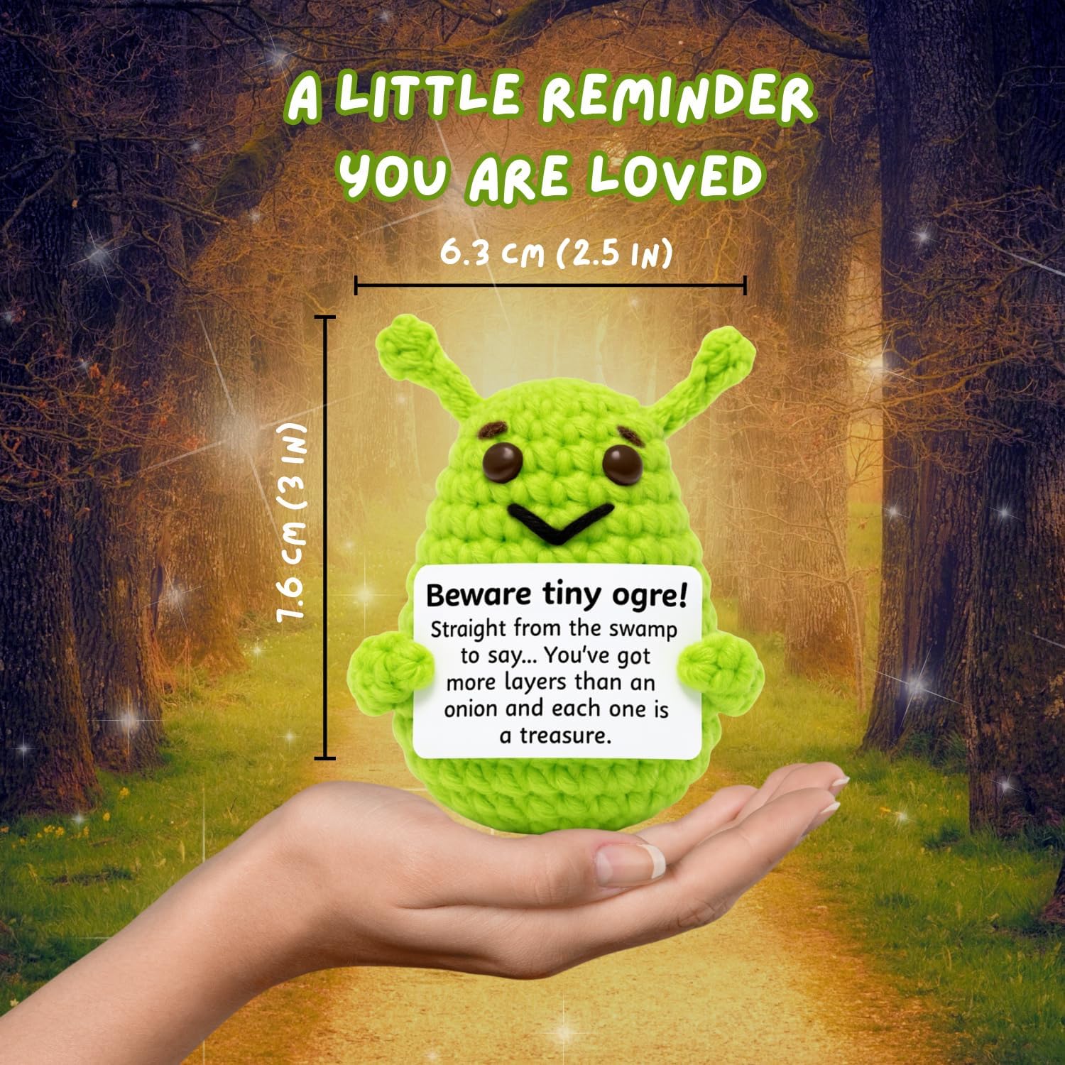 M.O.Q. Handcrafted Inspirational Green Ogre Crochet Doll Stocking Stuffer Dirty Santa White Elephant Birthday Gifts for Women Men Him Her - Positive Emotional Support Small Funny Cute Crochet Potato