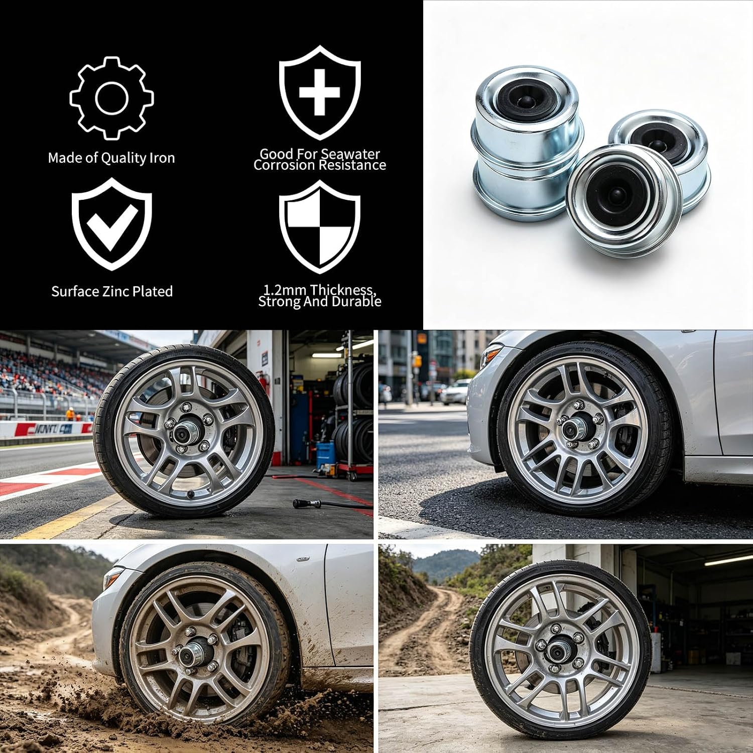 ZEZEFUFU 4 Pack 2.44 Inch Trailer Axle Hub Dust Caps with Rubber Plugs, Grease Covers for Dexter EZ Lube Trailer Axles, Wheel Bearing Protector Caps for RV Camper Boat Trailer