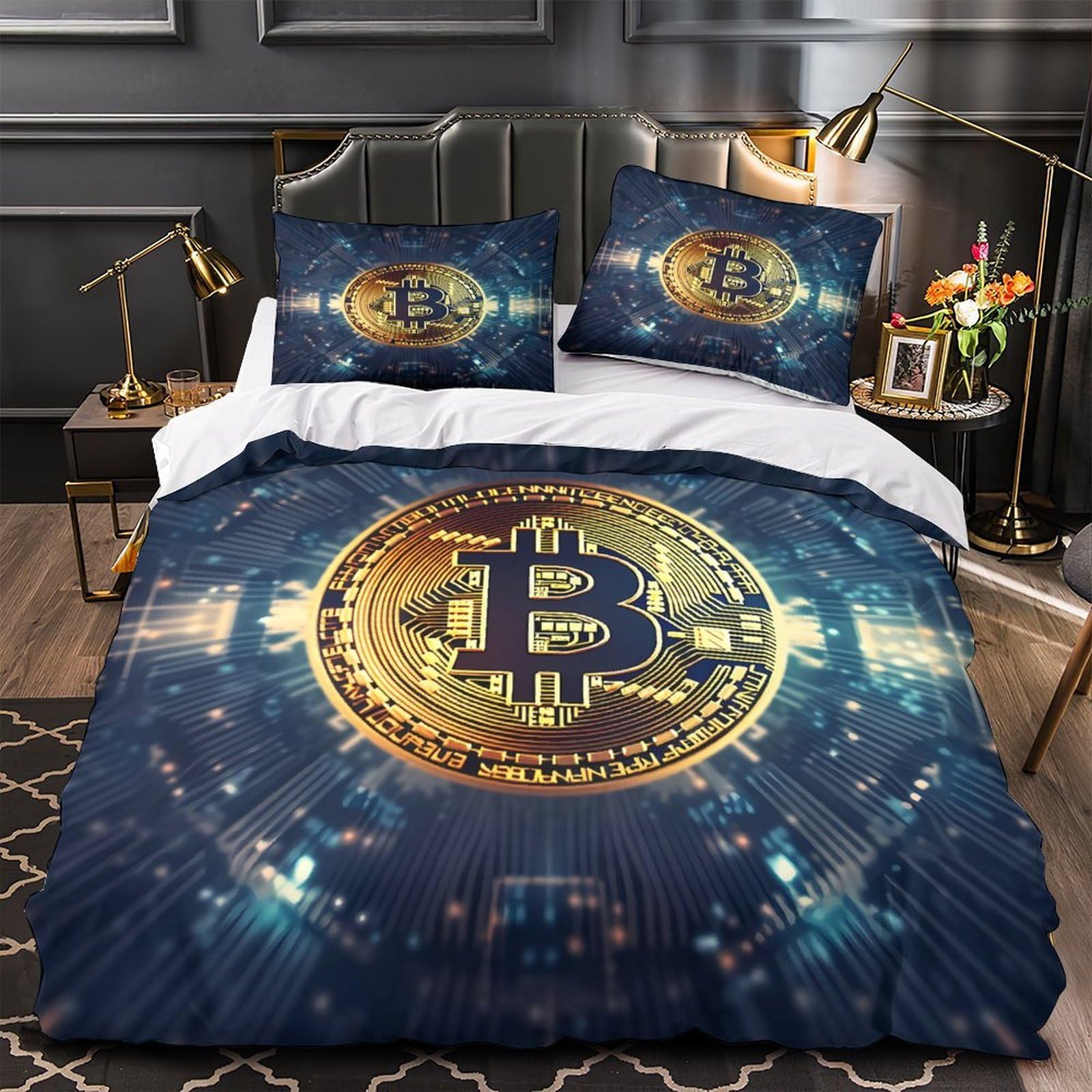 Housse de couette 3D inaltérable et sans repassage pour grand lit 3 pièces