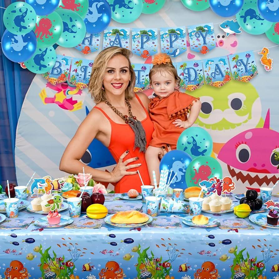 Doyomtoy - Lot De 75 Décorations D'anniversaire Océan - Assiettes D' Anniversaire, Tasses, Serviettes, Sous-marins - Pour Enfants, Fête Prénatale
