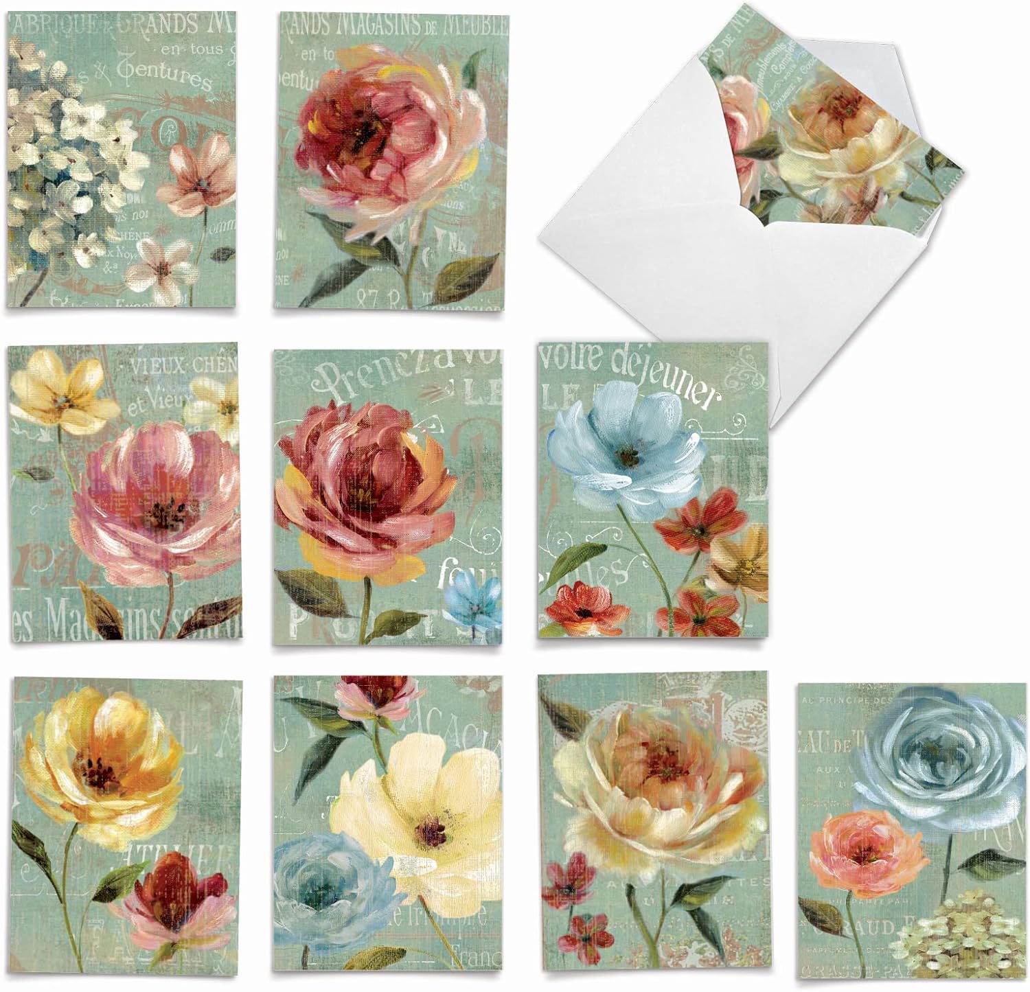 The Best Card Company - 10 Boxed Note Cards with Flowers - Blank Assorted Floral Notecards Bulk (4 x 5.12 Inch) - Iridescent Iris MQ4949OCB-B1x10