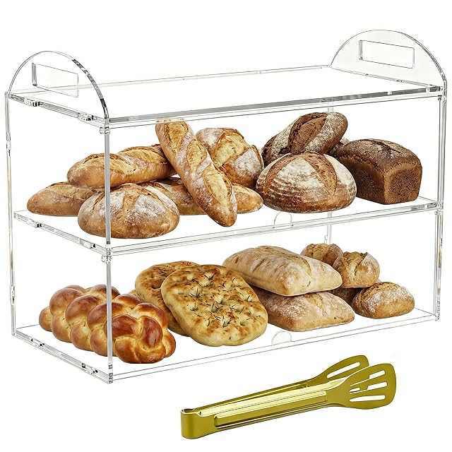 Acryvic 2 Niveles Vitrina de para panadería con asa, 48 x 24 x 30cm, Vitrina de pastelería Comercial