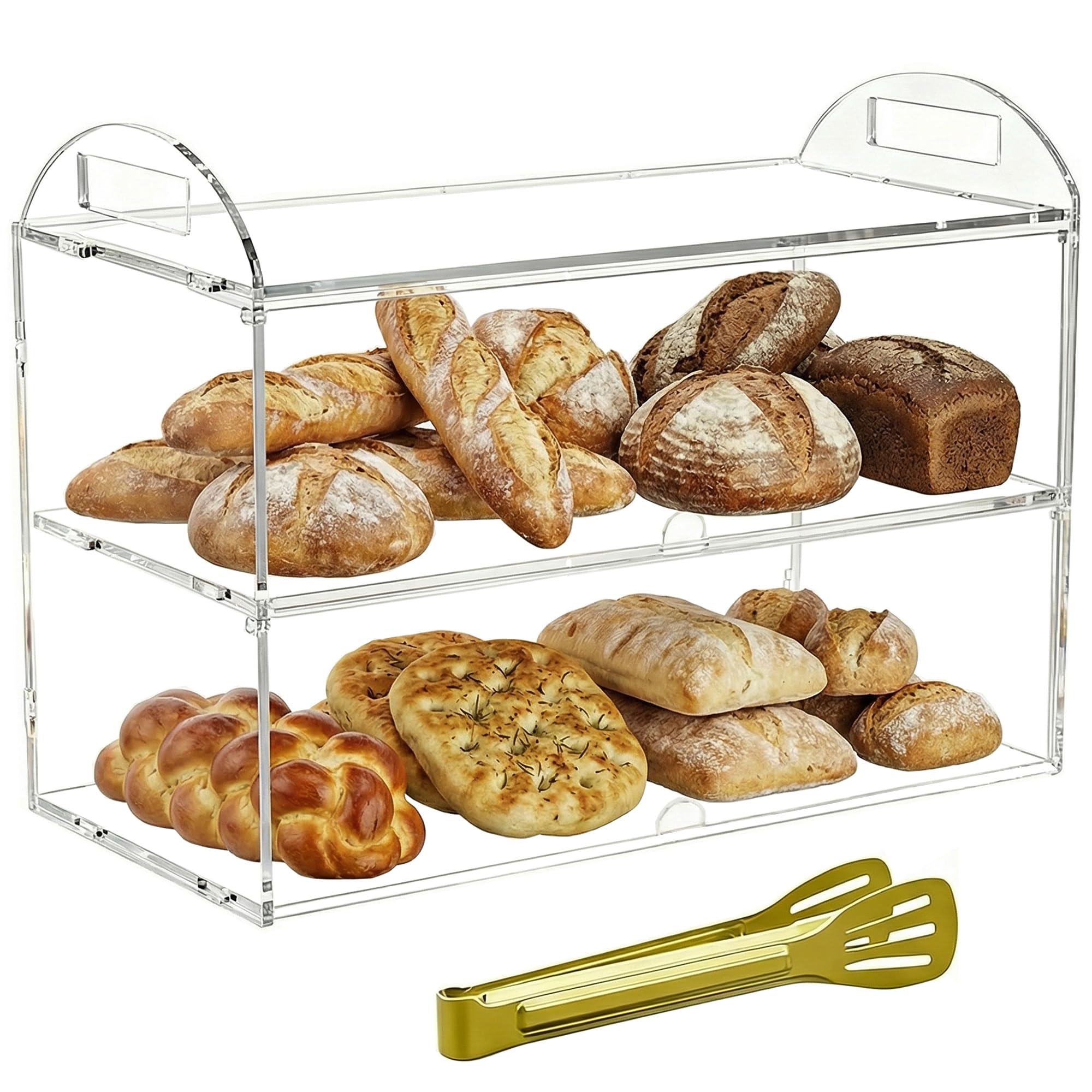 Vitrine Boulangerie à 2 étages avec poignée, 48 x 24 x 30cm, présentoir à pâtisserie Commercial, boîte de présentation en Acrylique Transparent pour Dessert, Beignets, Bagels