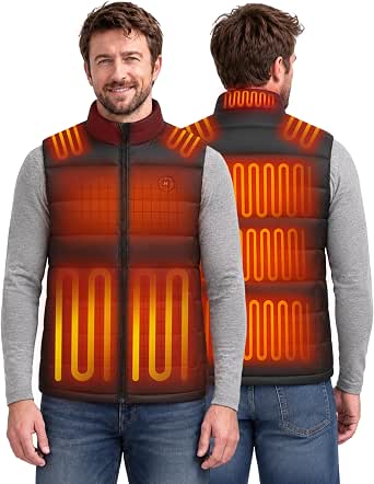 Men Heated Vest with Battery Pack - 16000mAh, Rechargeable, Adjustable Heat Zones