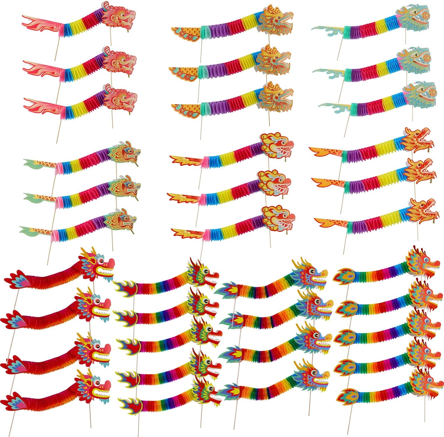 36 Pcs Chinese New Year Paper Dragon Decorations 3D DIY Chinese Paper Dragon Party Decorations for Spring Festival Party Craft Set Supplies